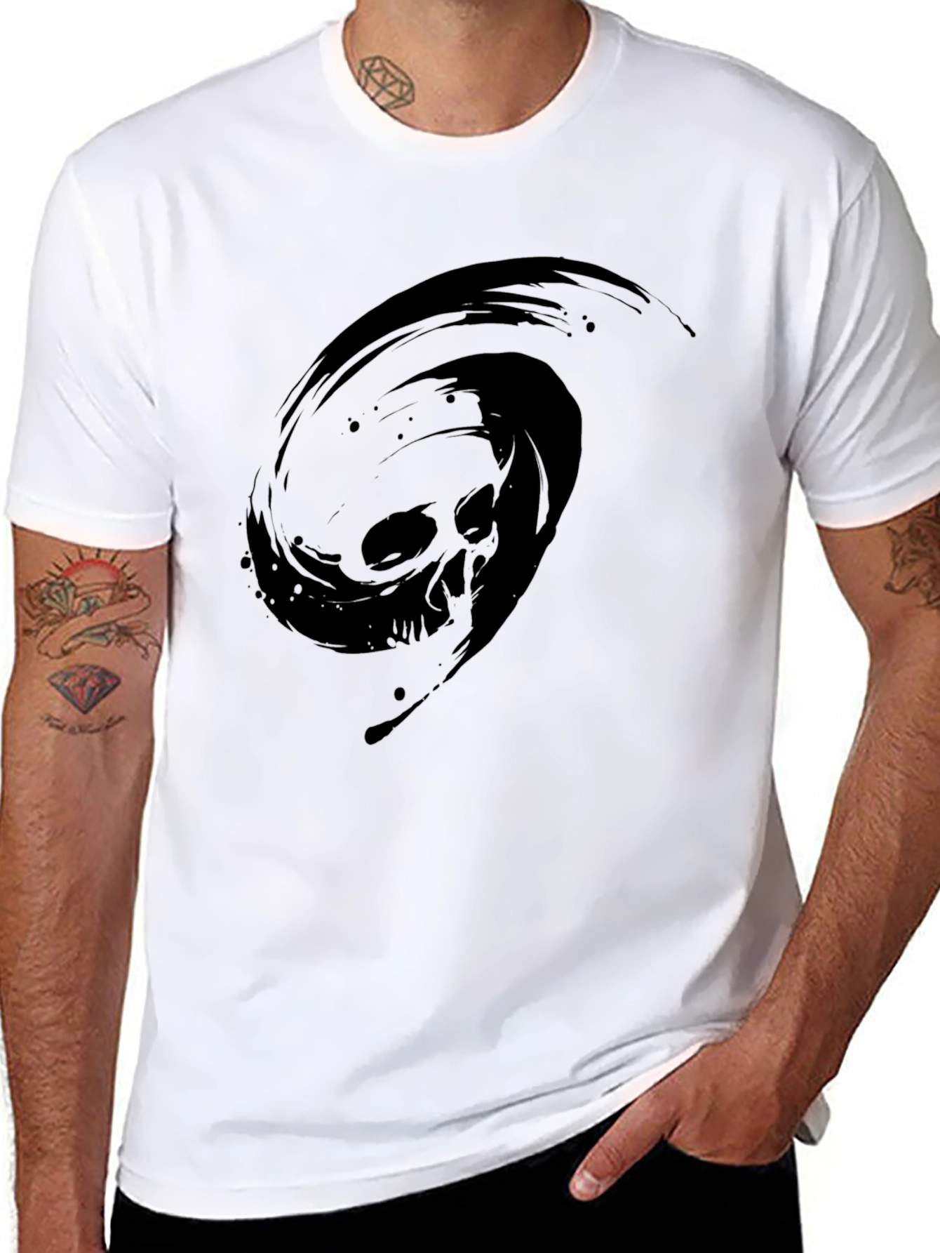 Black T-Shirt with Skull Vortex Design