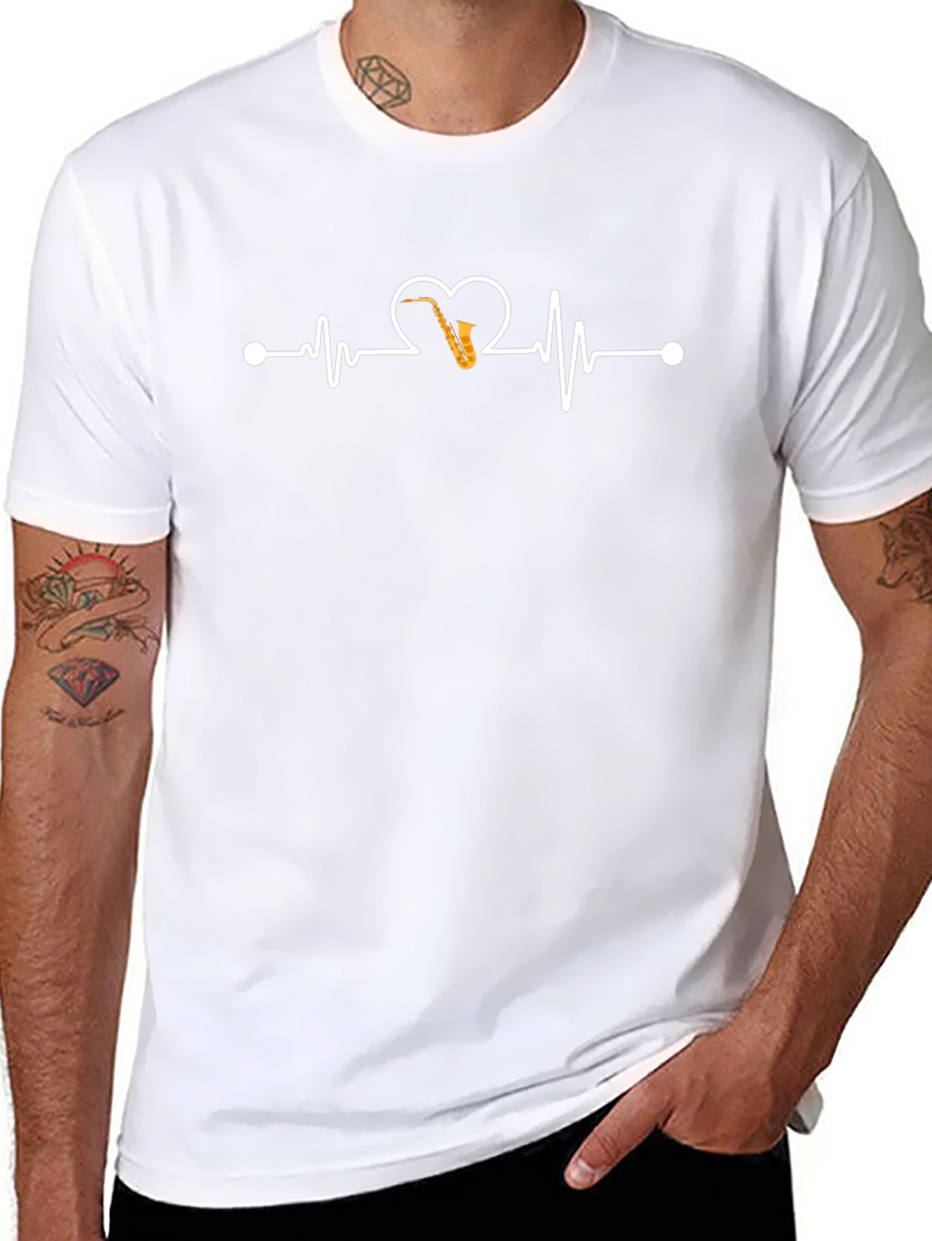 Saxophone Heartbeat T-Shirt - Music Lover Tee