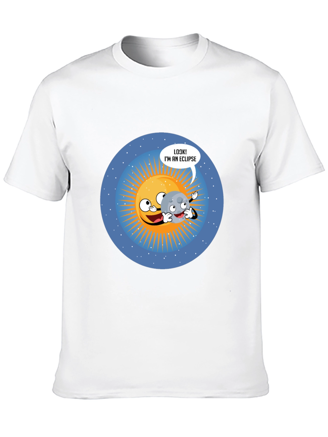 Funny Eclipse Cartoon Graphic Black T-Shirt