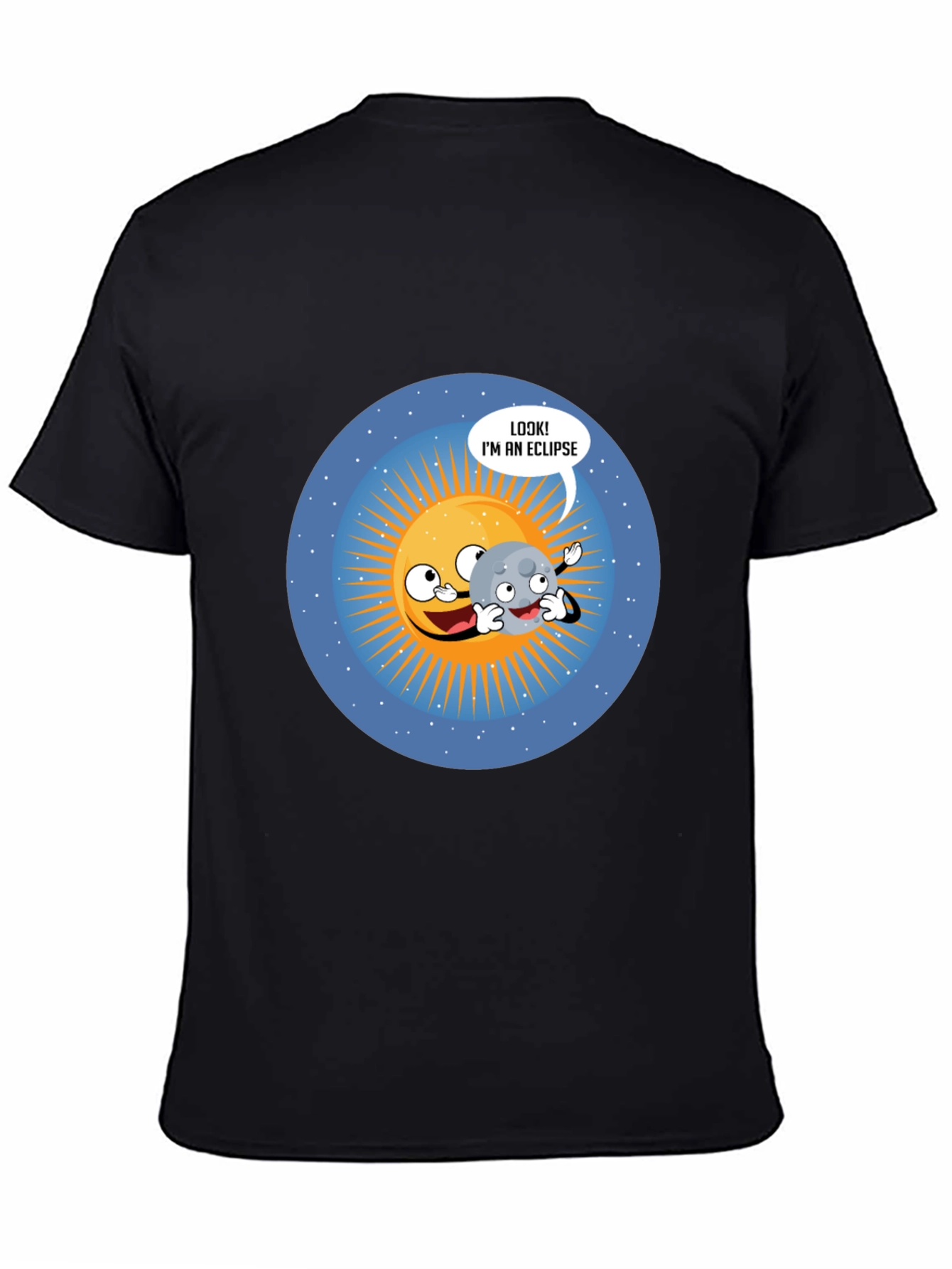 Funny Eclipse Cartoon Graphic Black T-Shirt
