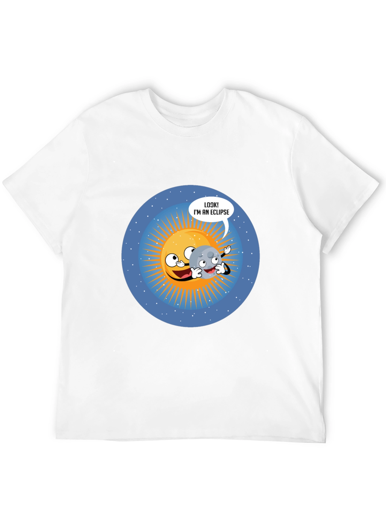 Funny Eclipse Cartoon Graphic Black T-Shirt