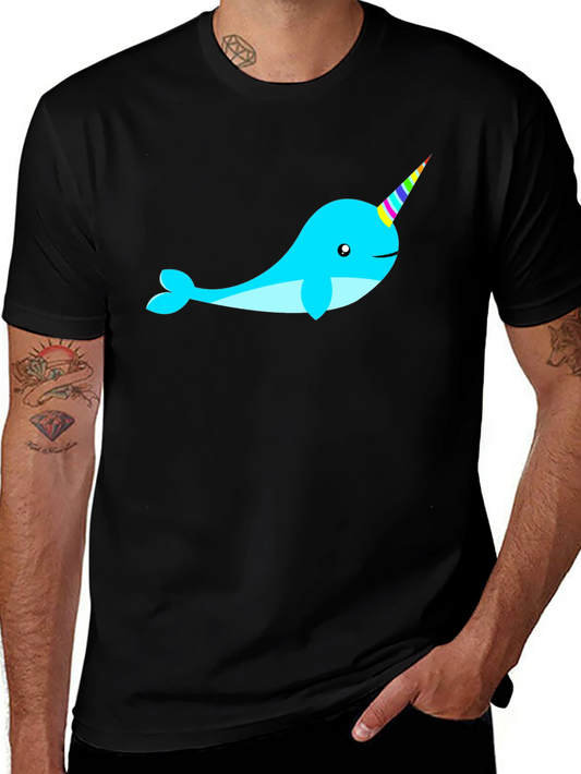 Narwhal Unicorn Graphic Tee - Black Cotton Shirt