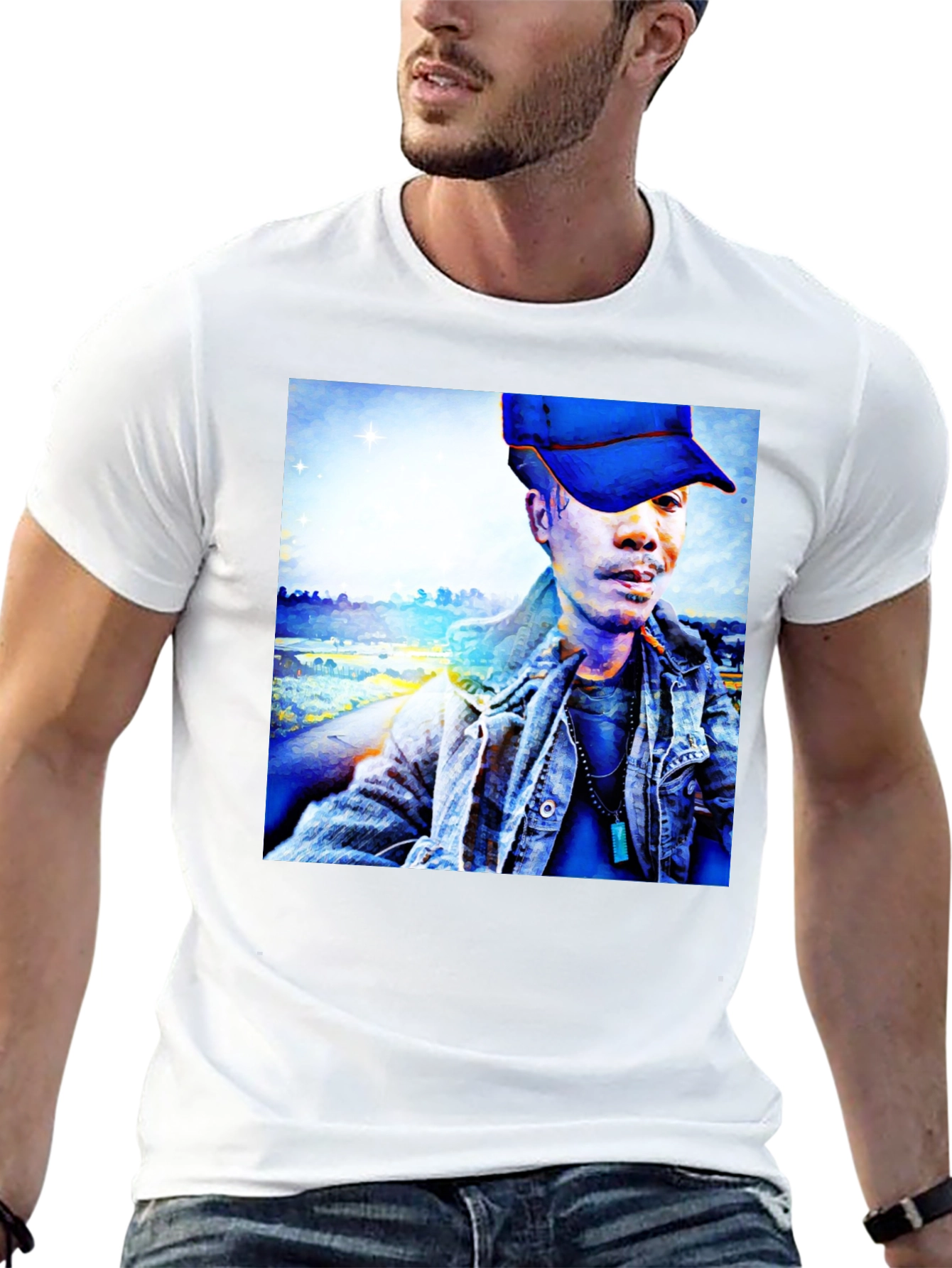 Unique Graphic Tee - Artistic Man Portrait