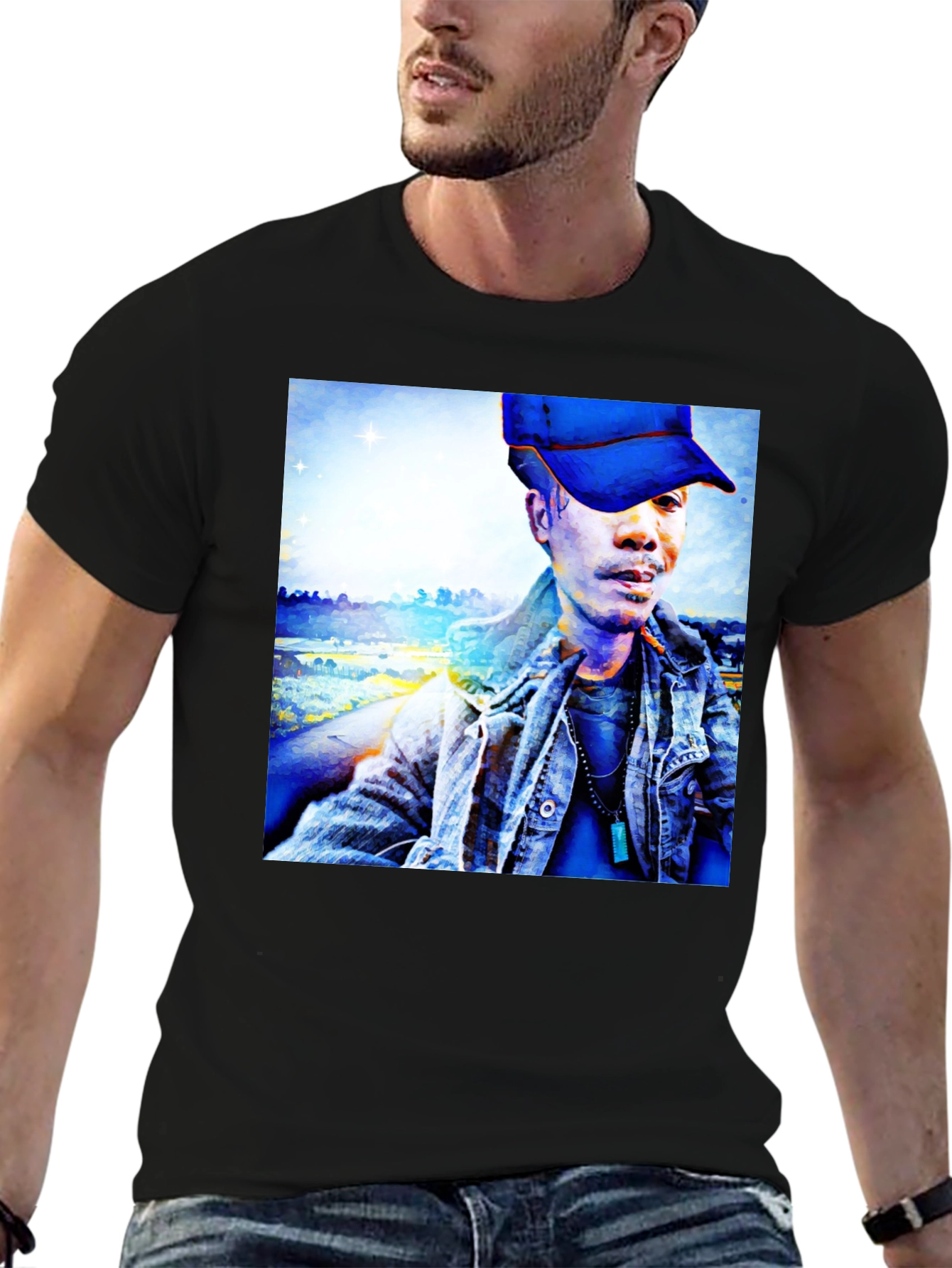 Unique Graphic Tee - Artistic Man Portrait