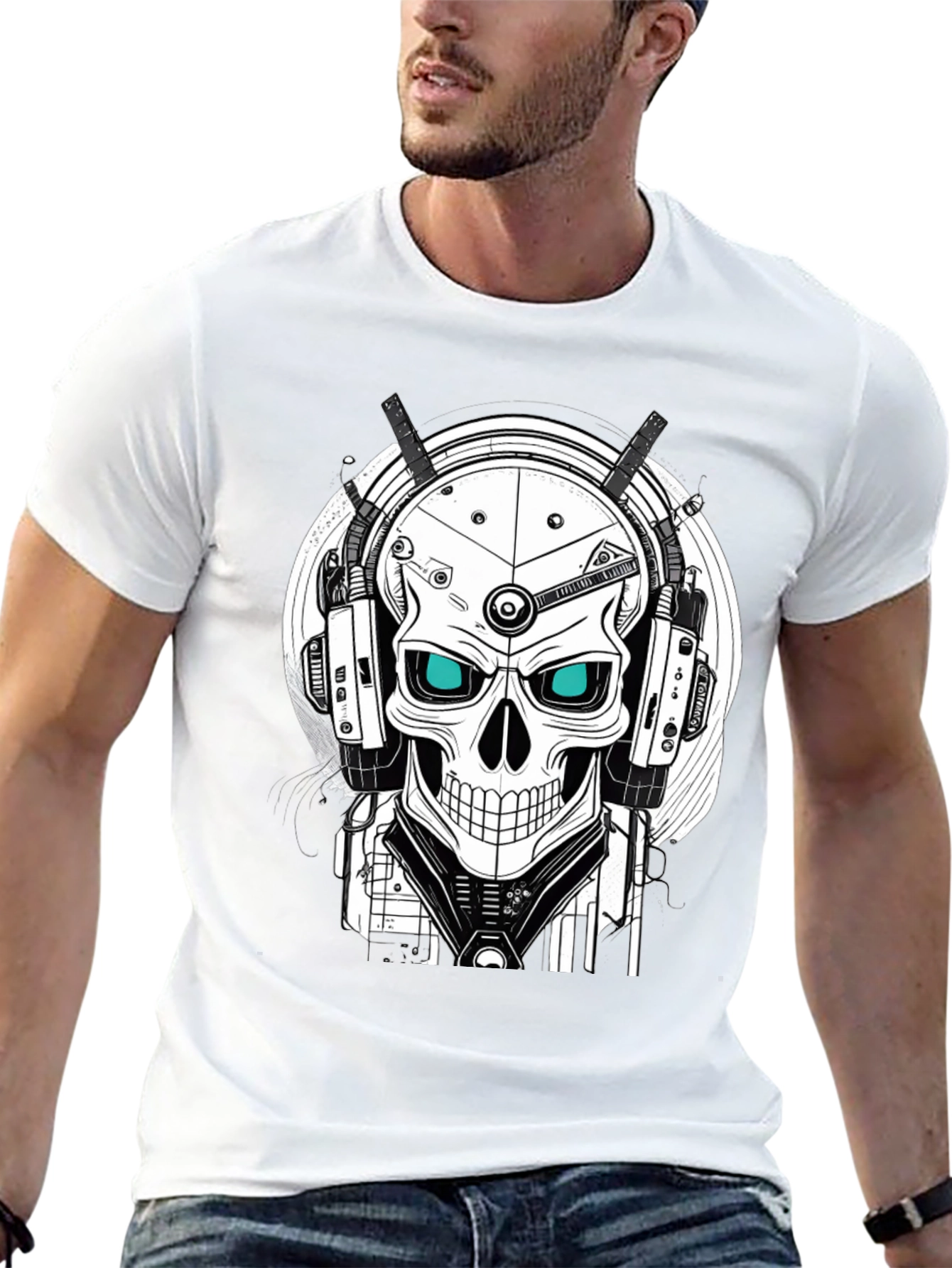 Cyber Skull Graphic Tee - Unique Design