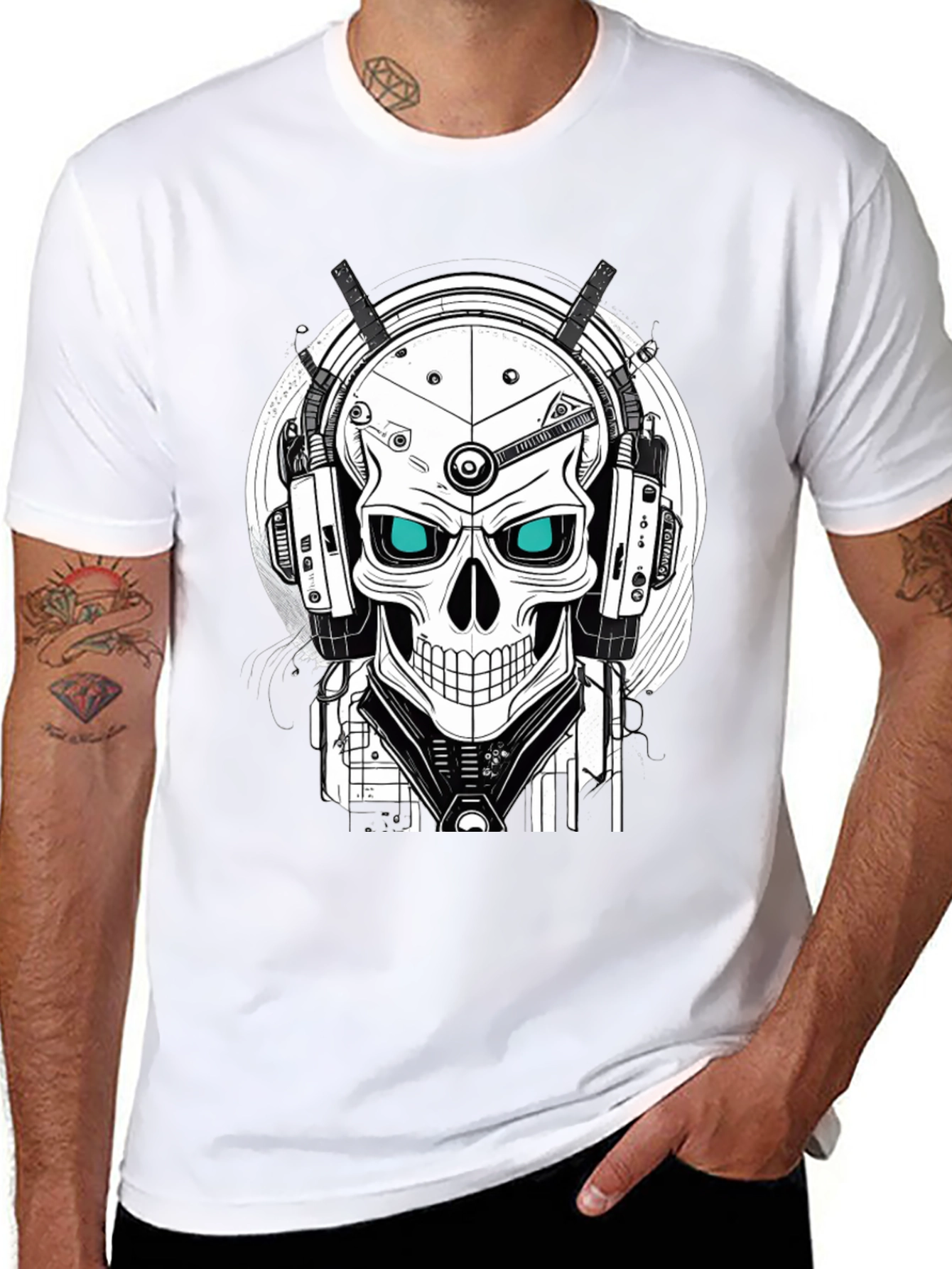 Cyber Skull Graphic Tee - Unique Design