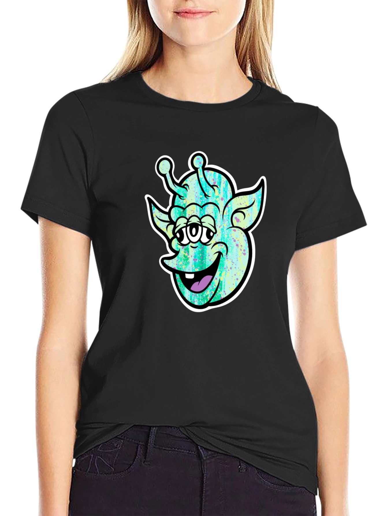 Funky Alien Graphic Black T-Shirt