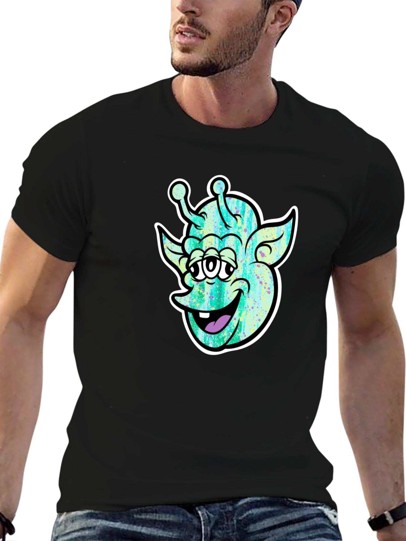Funky Alien Graphic Black T-Shirt