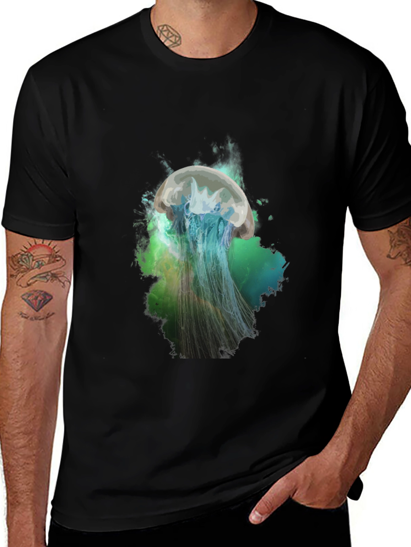 Jellyfish Graphic Print T-Shirt - Black