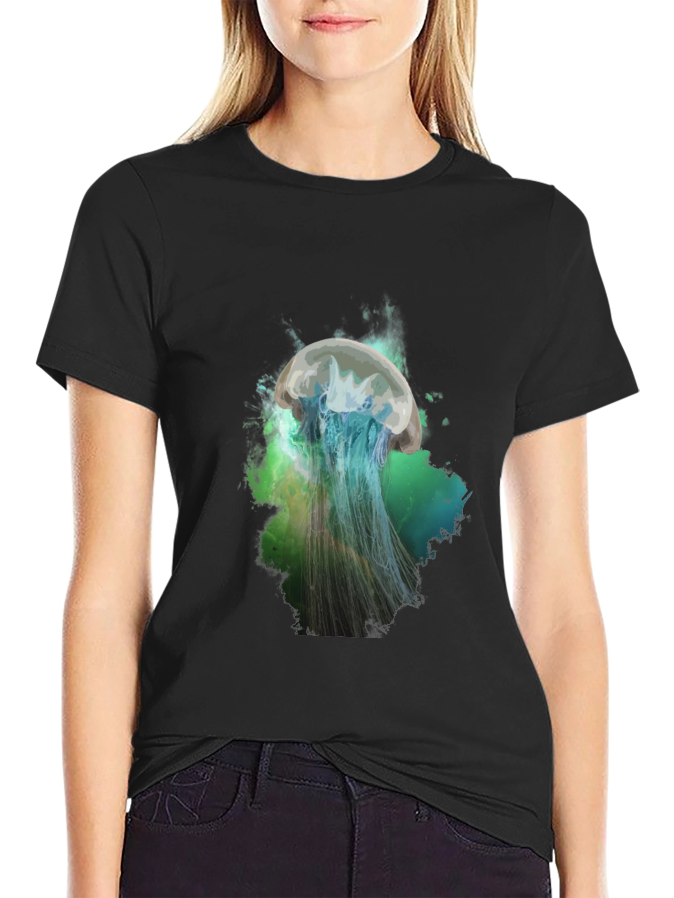 Jellyfish Graphic Print T-Shirt - Black