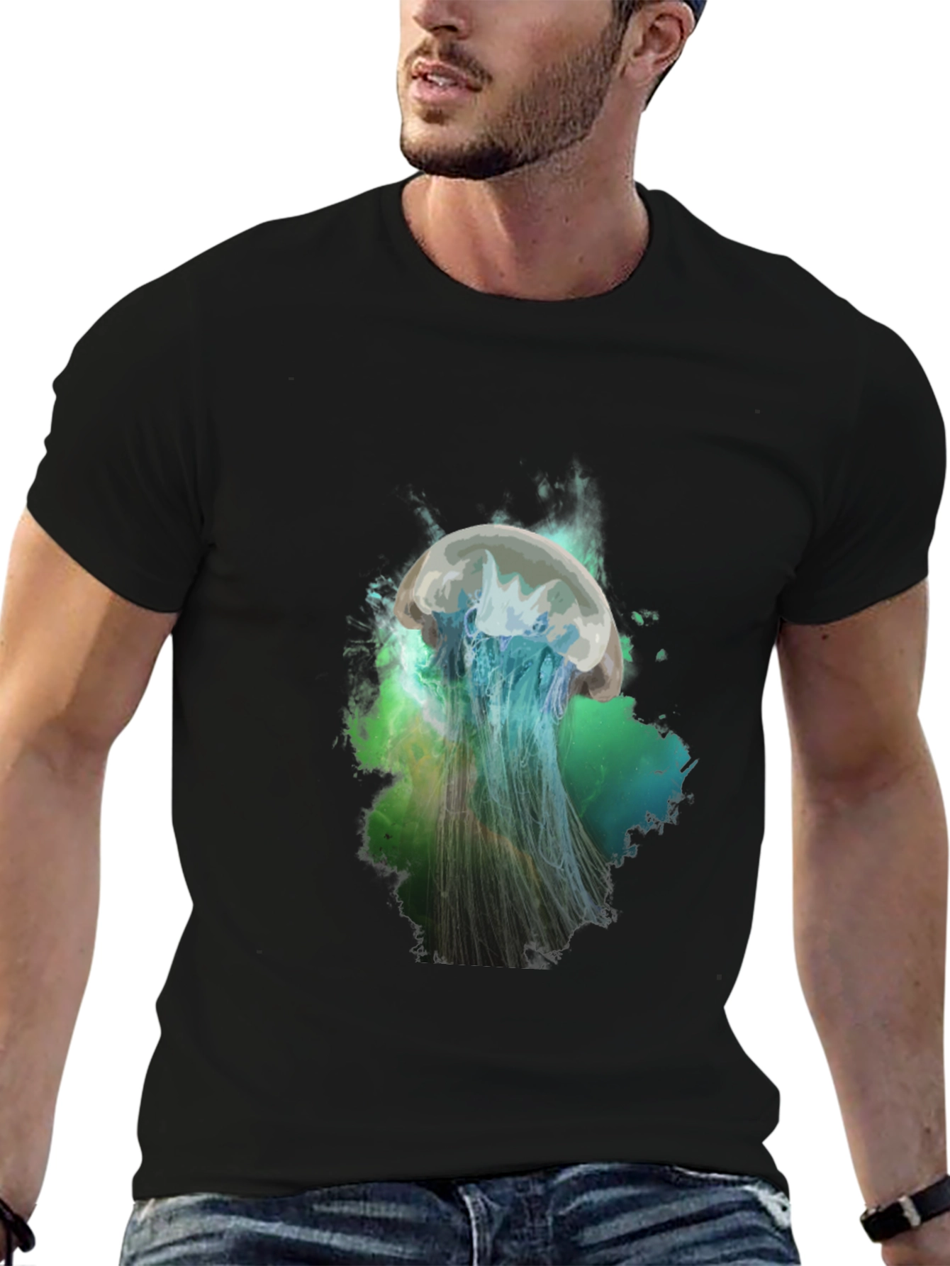 Jellyfish Graphic Print T-Shirt - Black