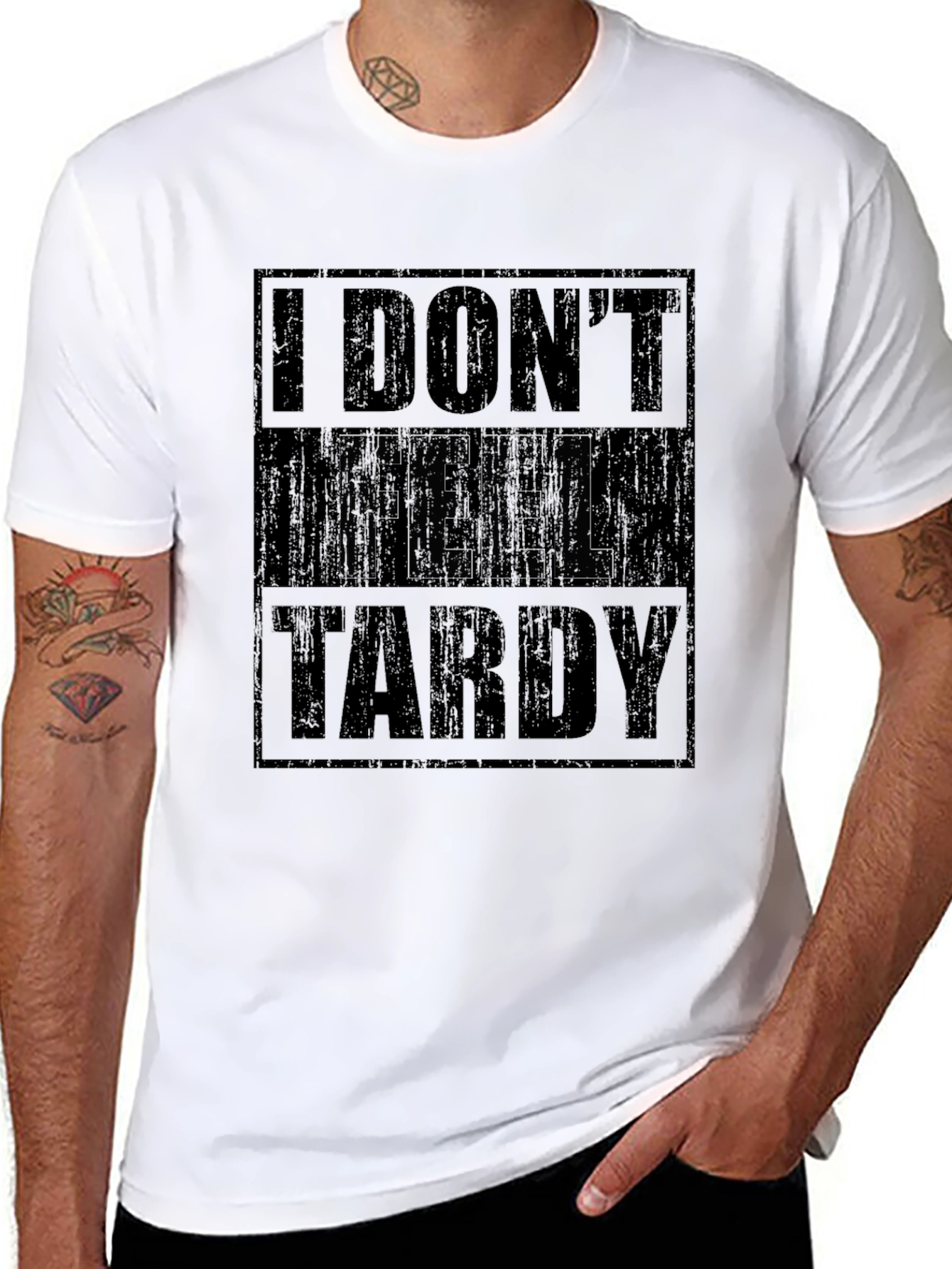 I Dont Feel Tardy Black Graphic T-Shirt