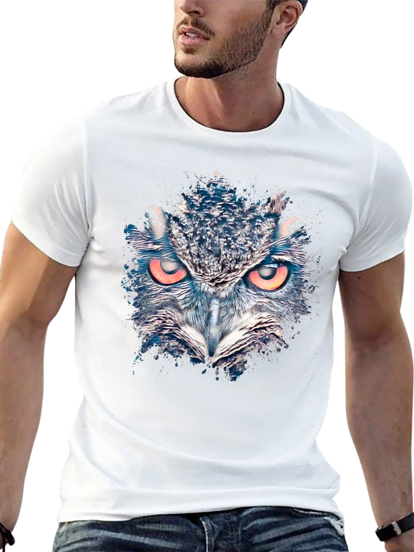 Owl Graphic Print Mens Black T-Shirt