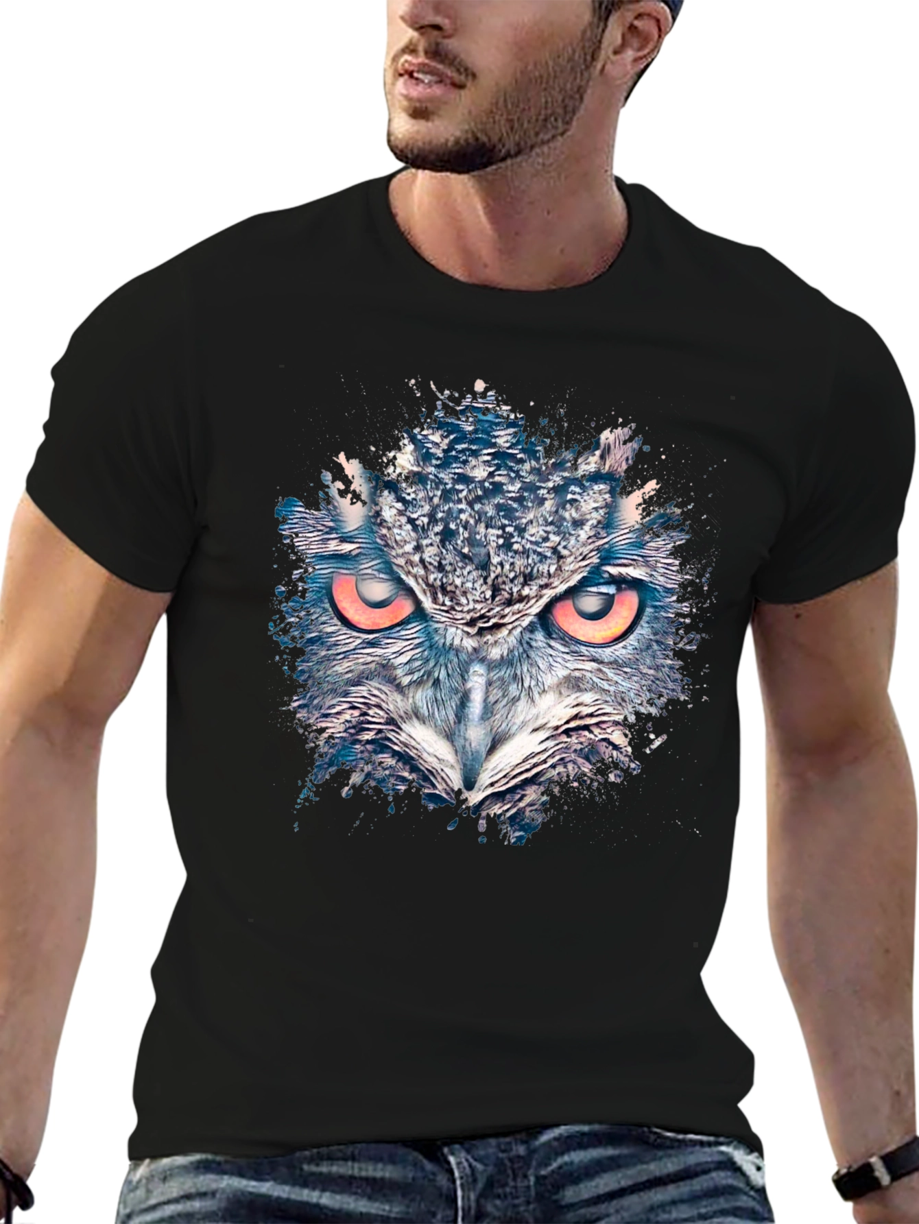 Owl Graphic Print Mens Black T-Shirt