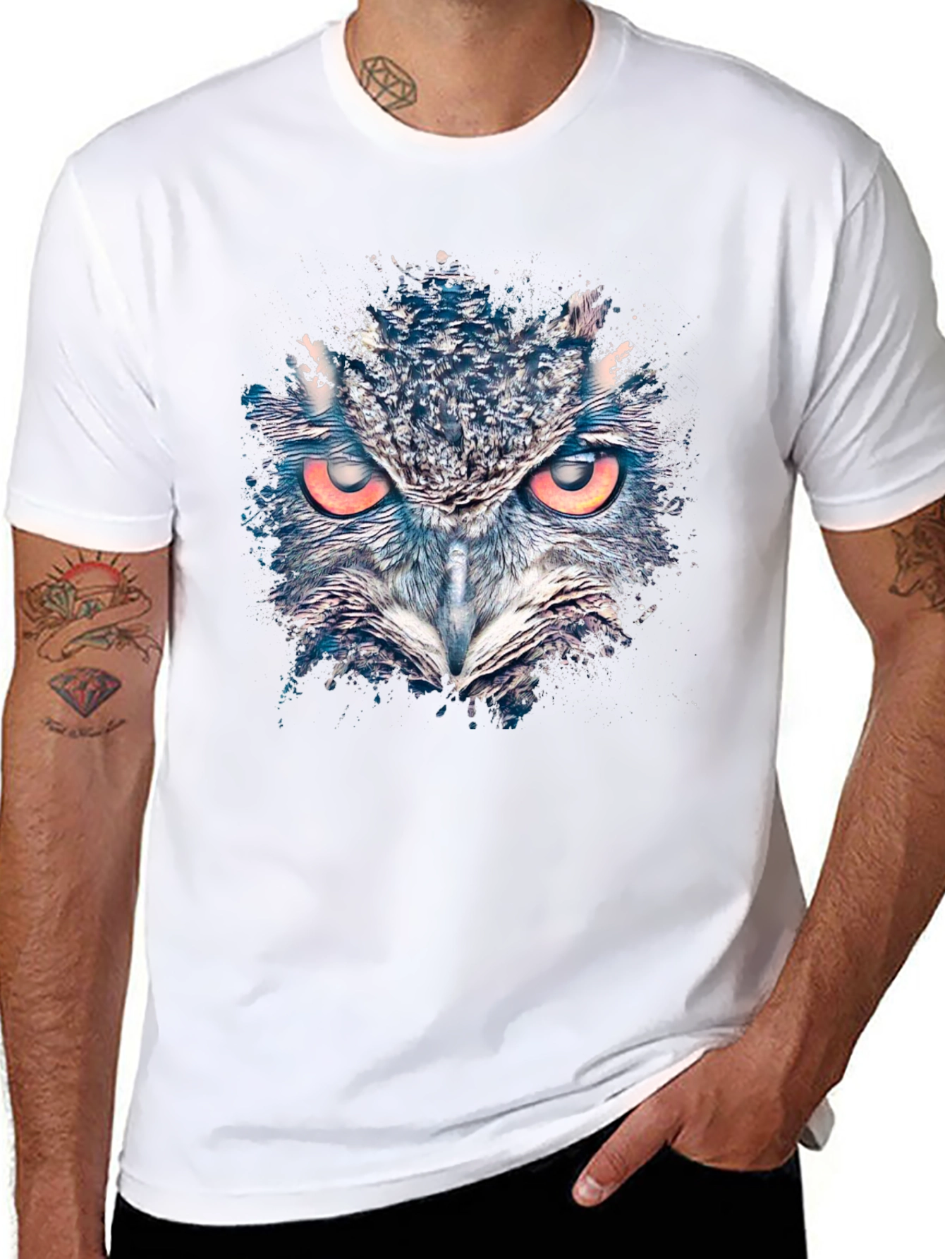 Owl Graphic Print Mens Black T-Shirt