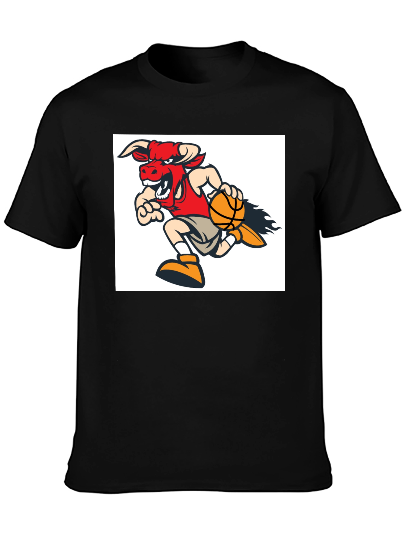 Cartoon Bull Basketball T-Shirt - Black