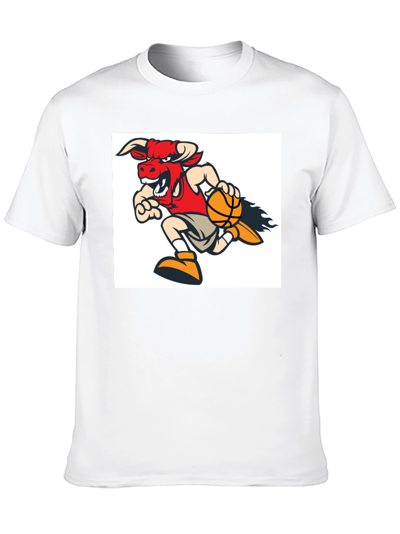 Cartoon Bull Basketball T-Shirt - Black