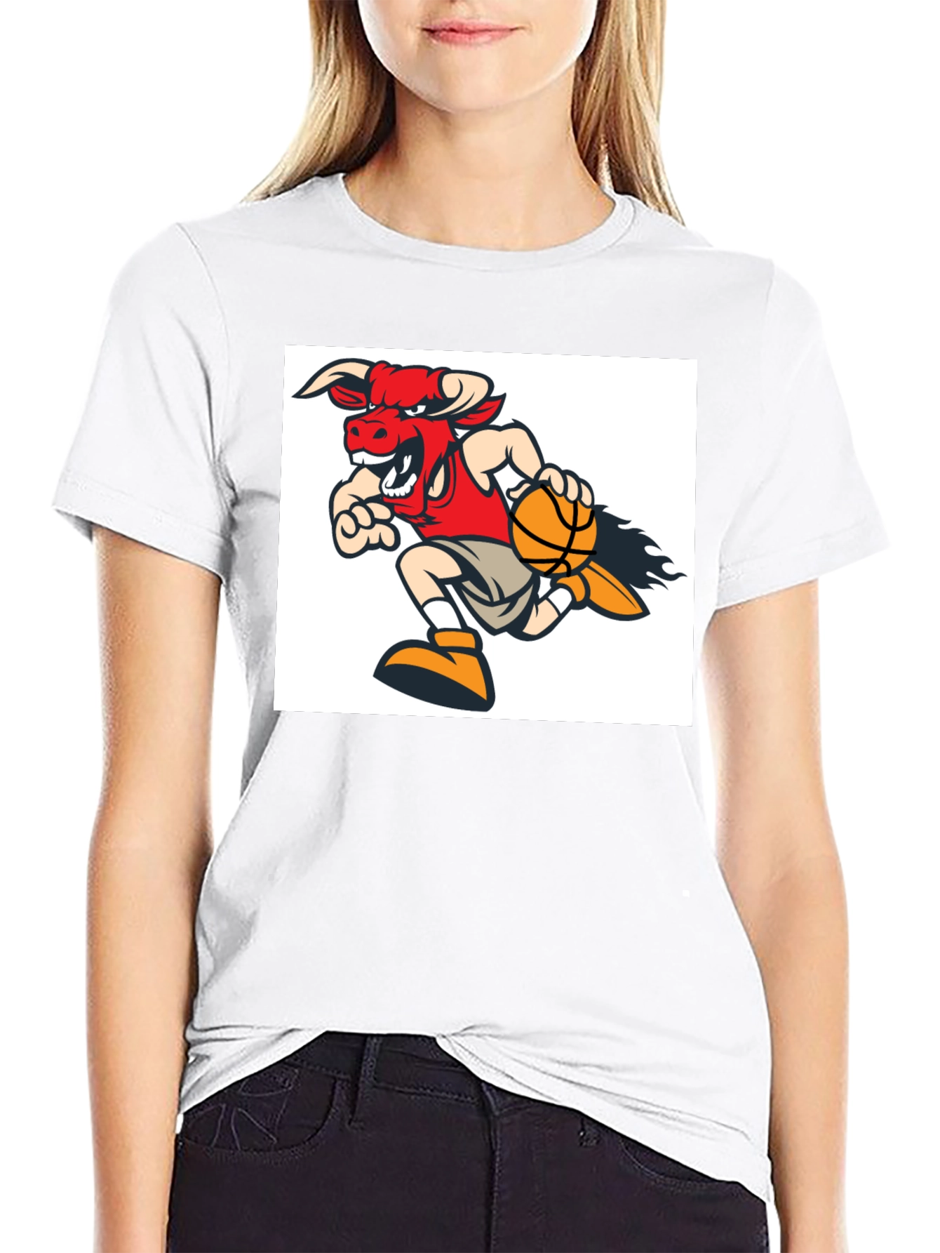 Cartoon Bull Basketball T-Shirt - Black