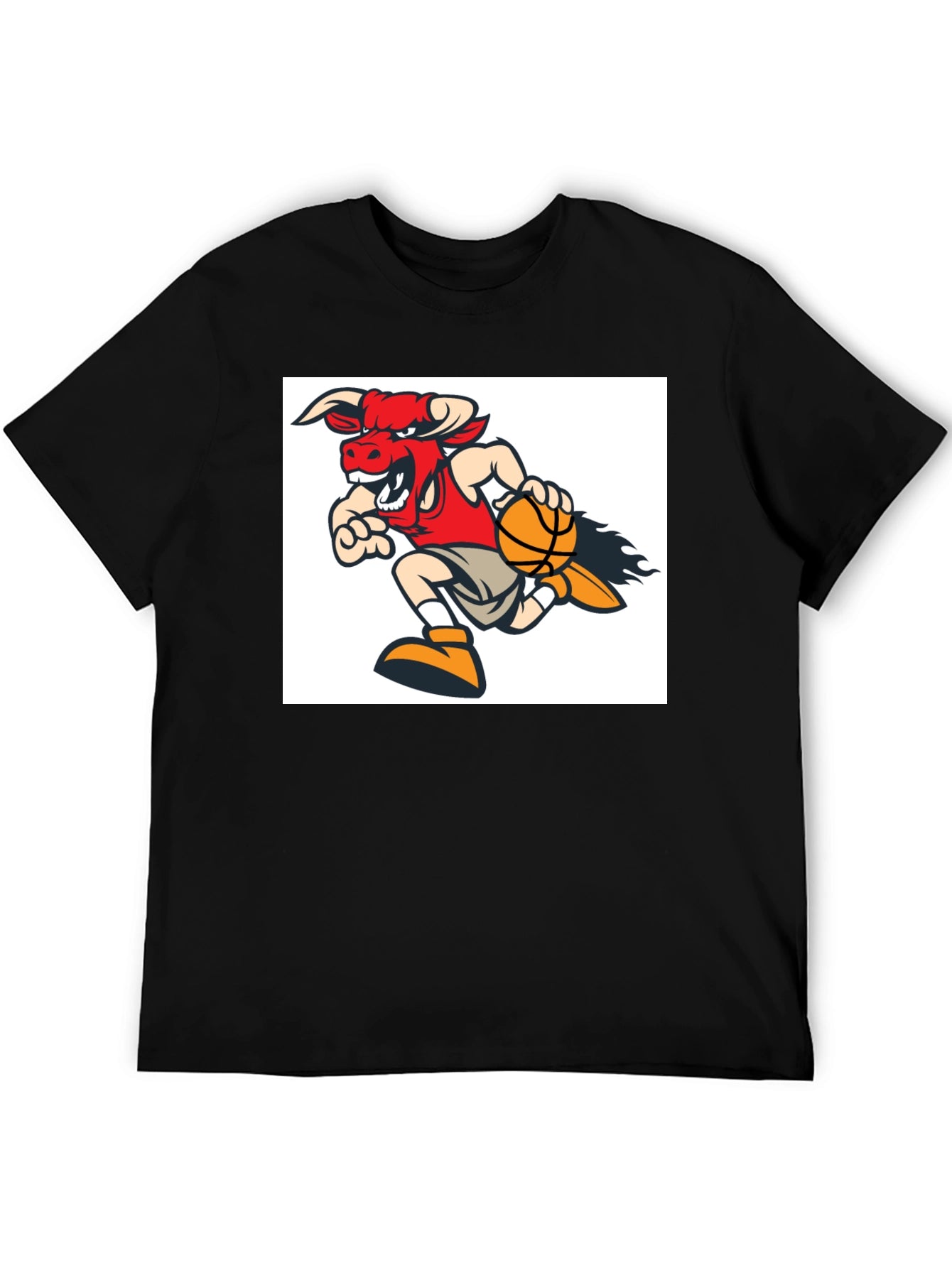 Cartoon Bull Basketball T-Shirt - Black