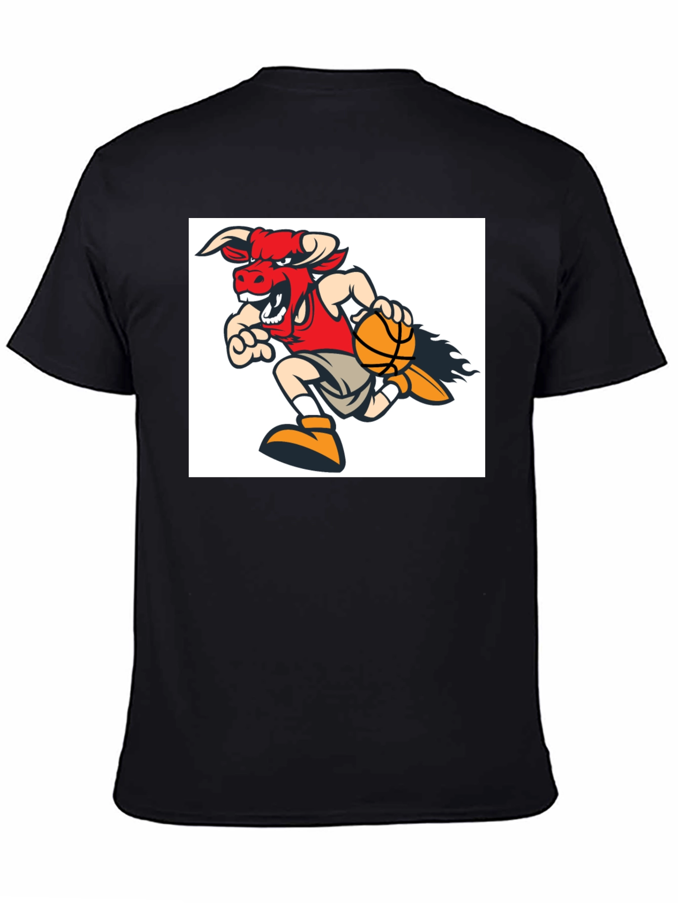 Cartoon Bull Basketball T-Shirt - Black
