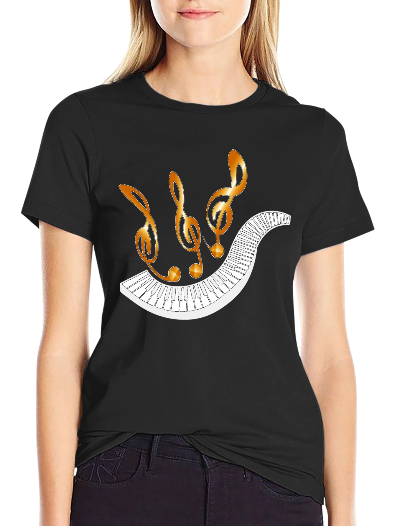 Musical Notes & Piano Keys Graphic T-Shirt