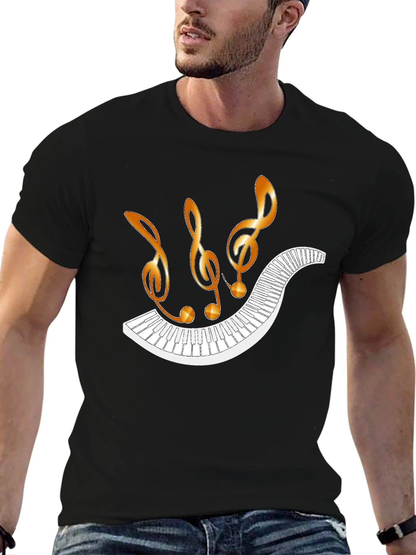 Musical Notes & Piano Keys Graphic T-Shirt