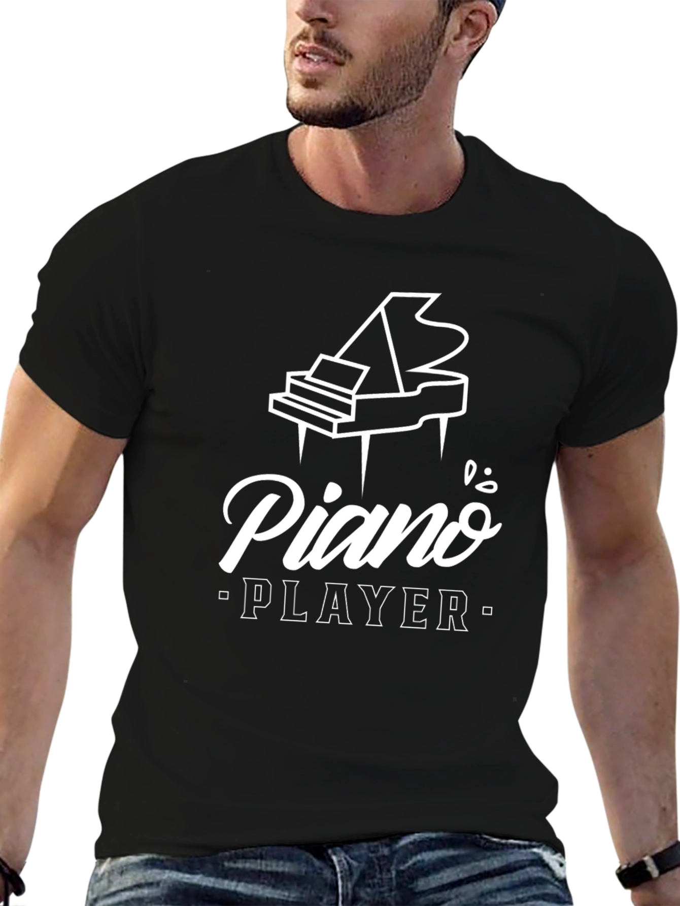 Piano Player T-Shirt: Black Cotton Grand Piano Graphic Tee