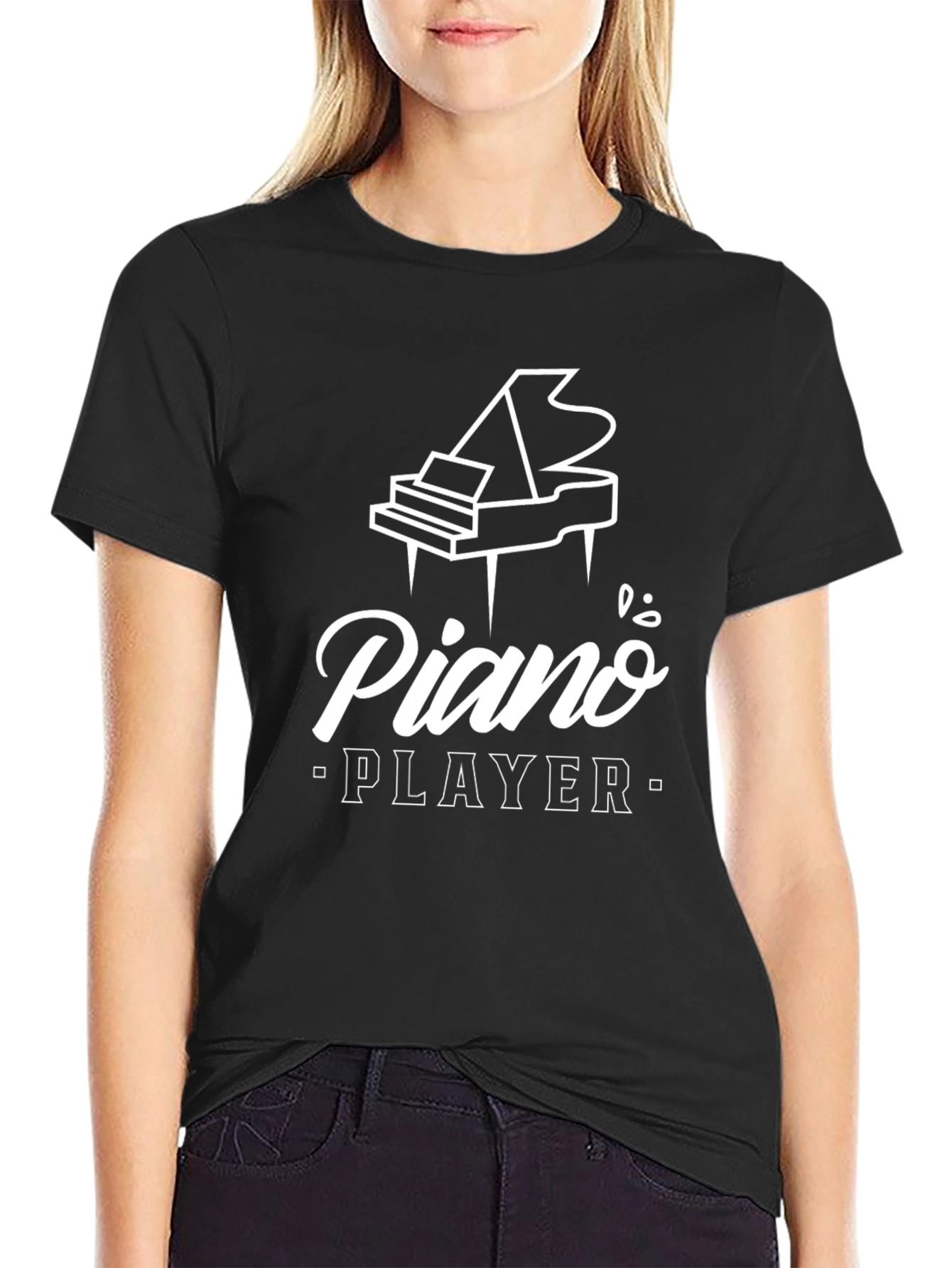 Piano Player T-Shirt: Black Cotton Grand Piano Graphic Tee