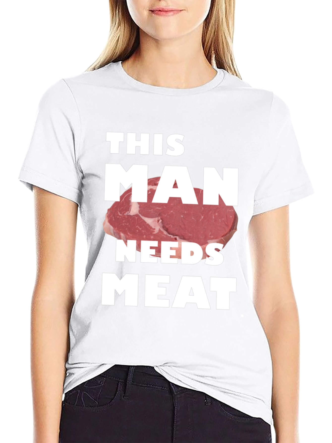 This Man Needs Meat Graphic T-Shirt - Novelty Tee
