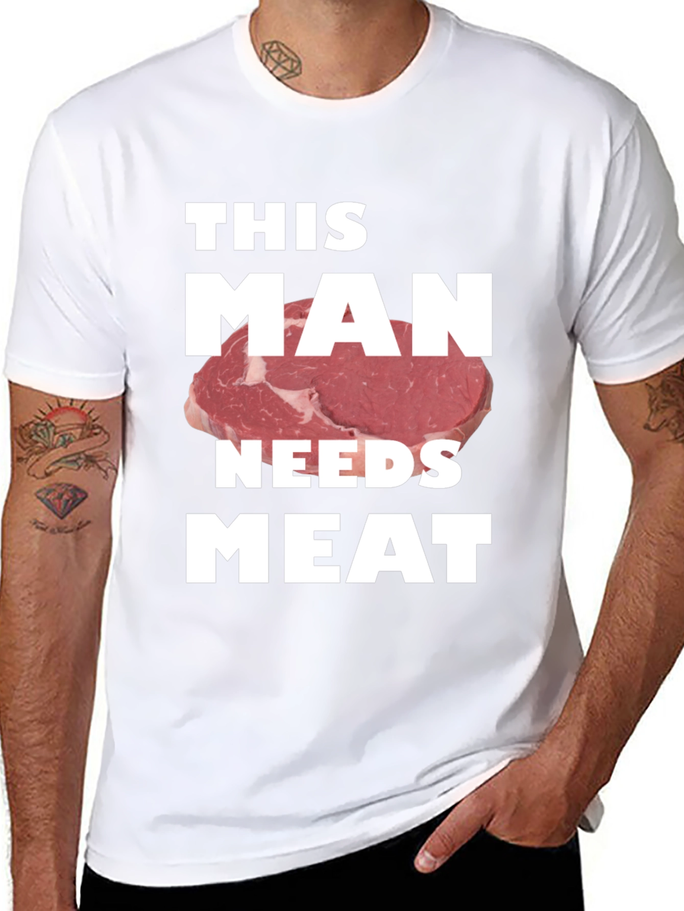 This Man Needs Meat Graphic T-Shirt - Novelty Tee