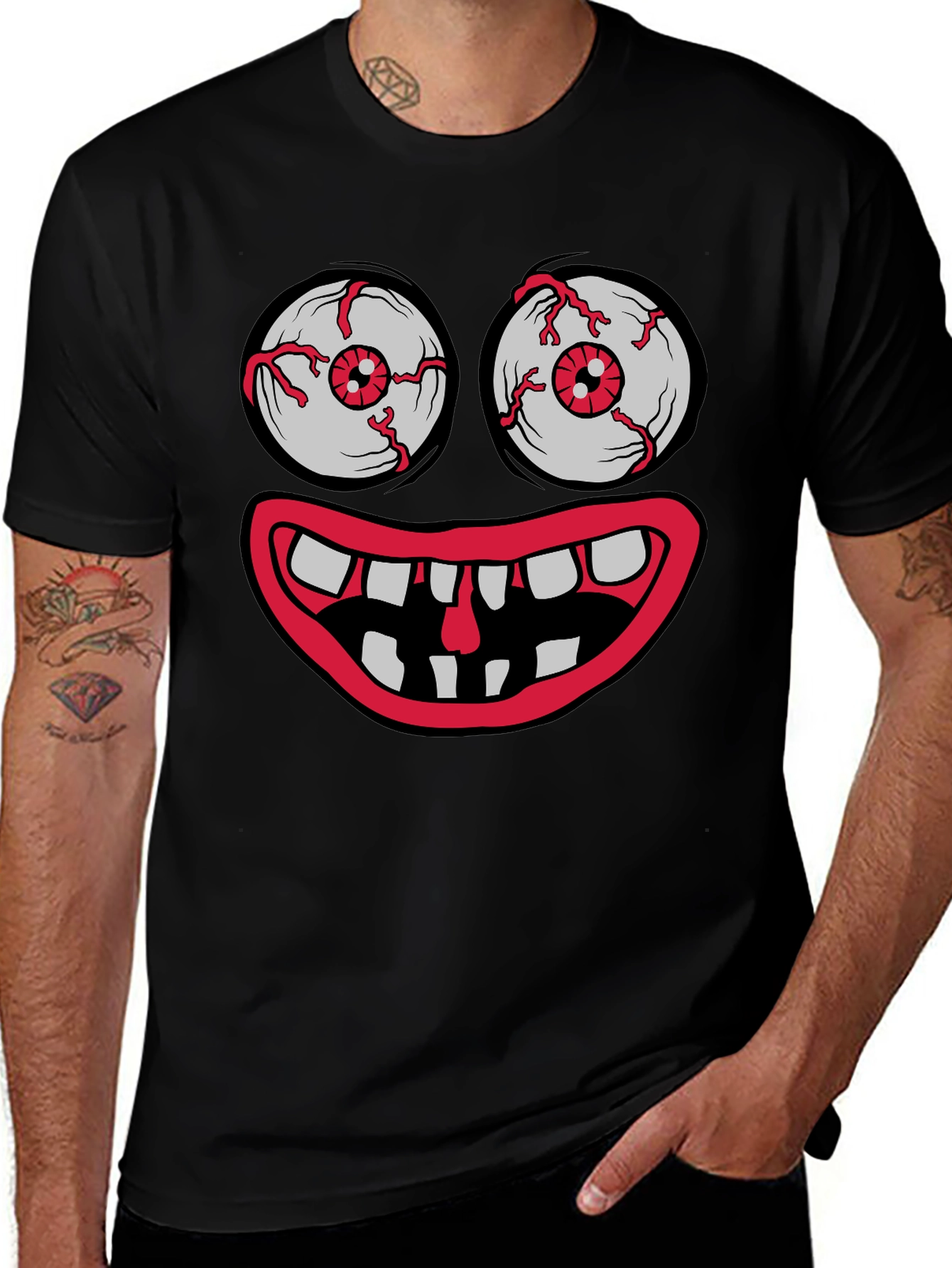 Monster Face Graphic Tee - Crazy Eyes & Mouth!