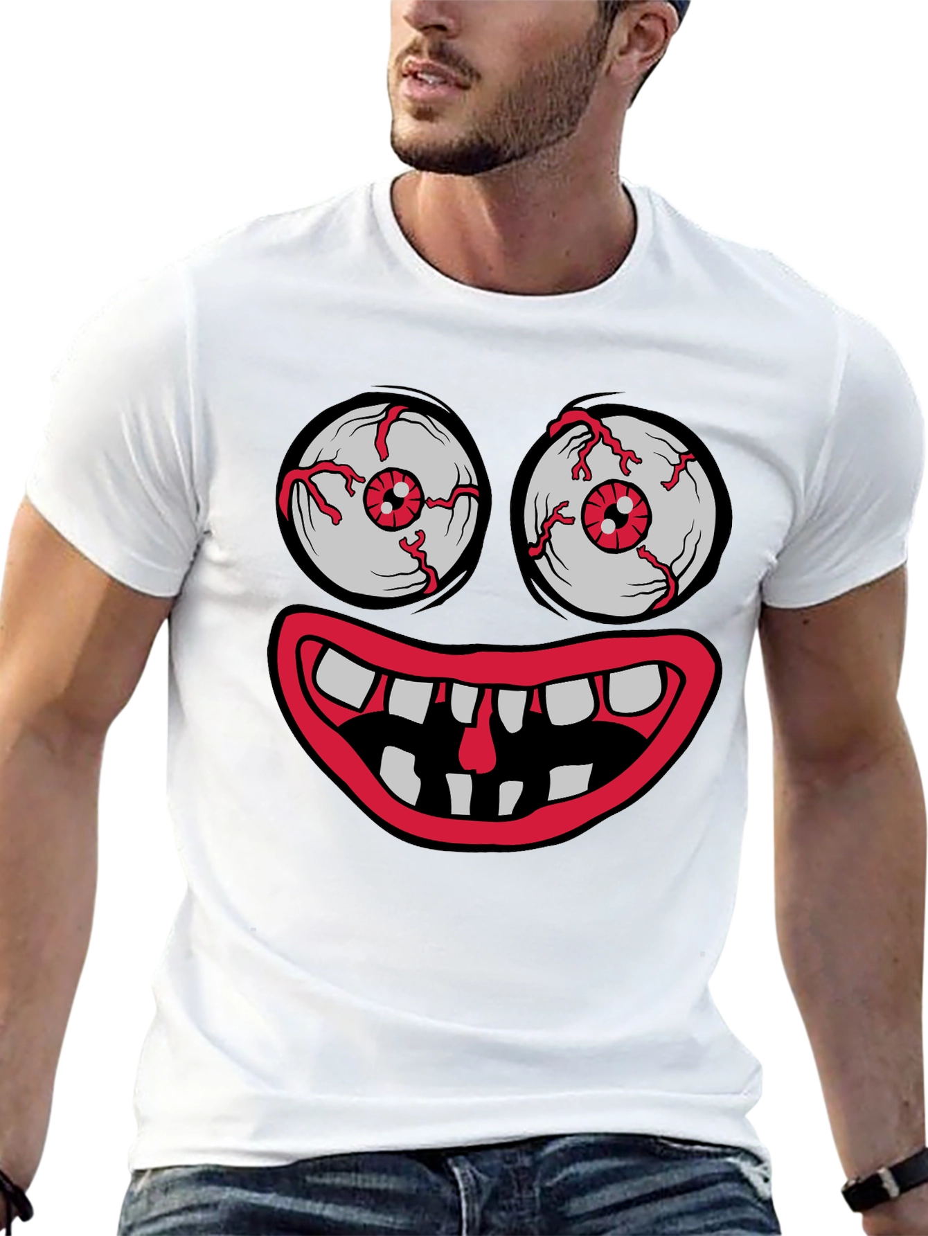 Monster Face Graphic Tee - Crazy Eyes & Mouth!