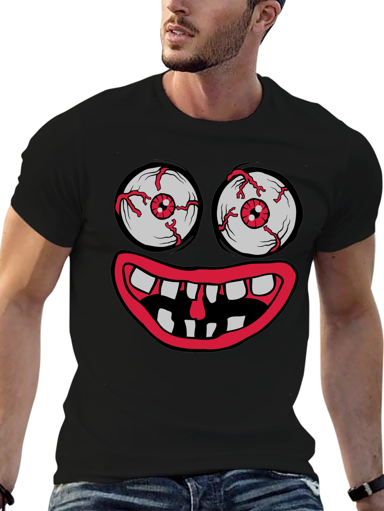 Monster Face Graphic Tee - Crazy Eyes & Mouth!