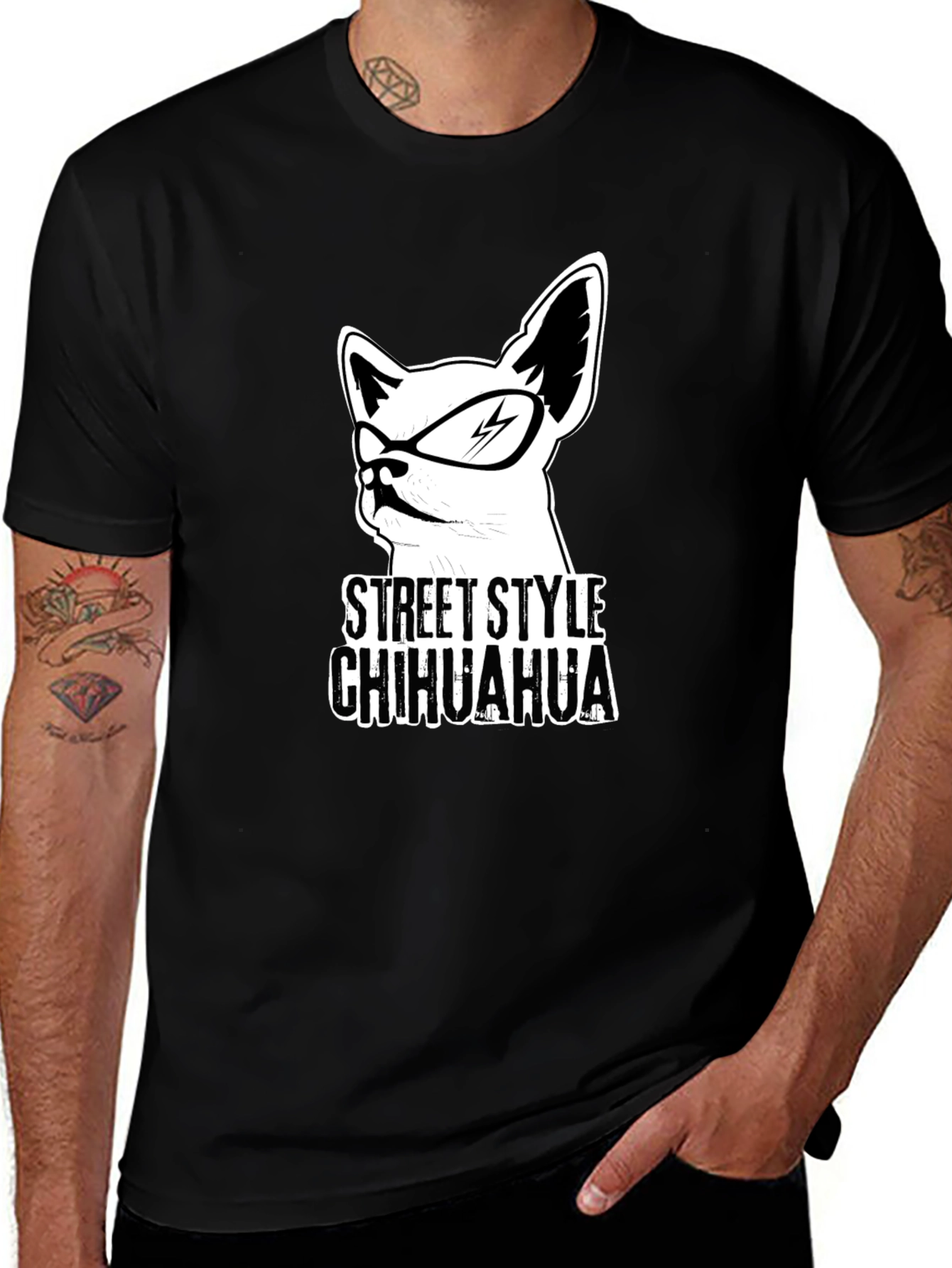 Street Style Chihuahua Black T-Shirt
