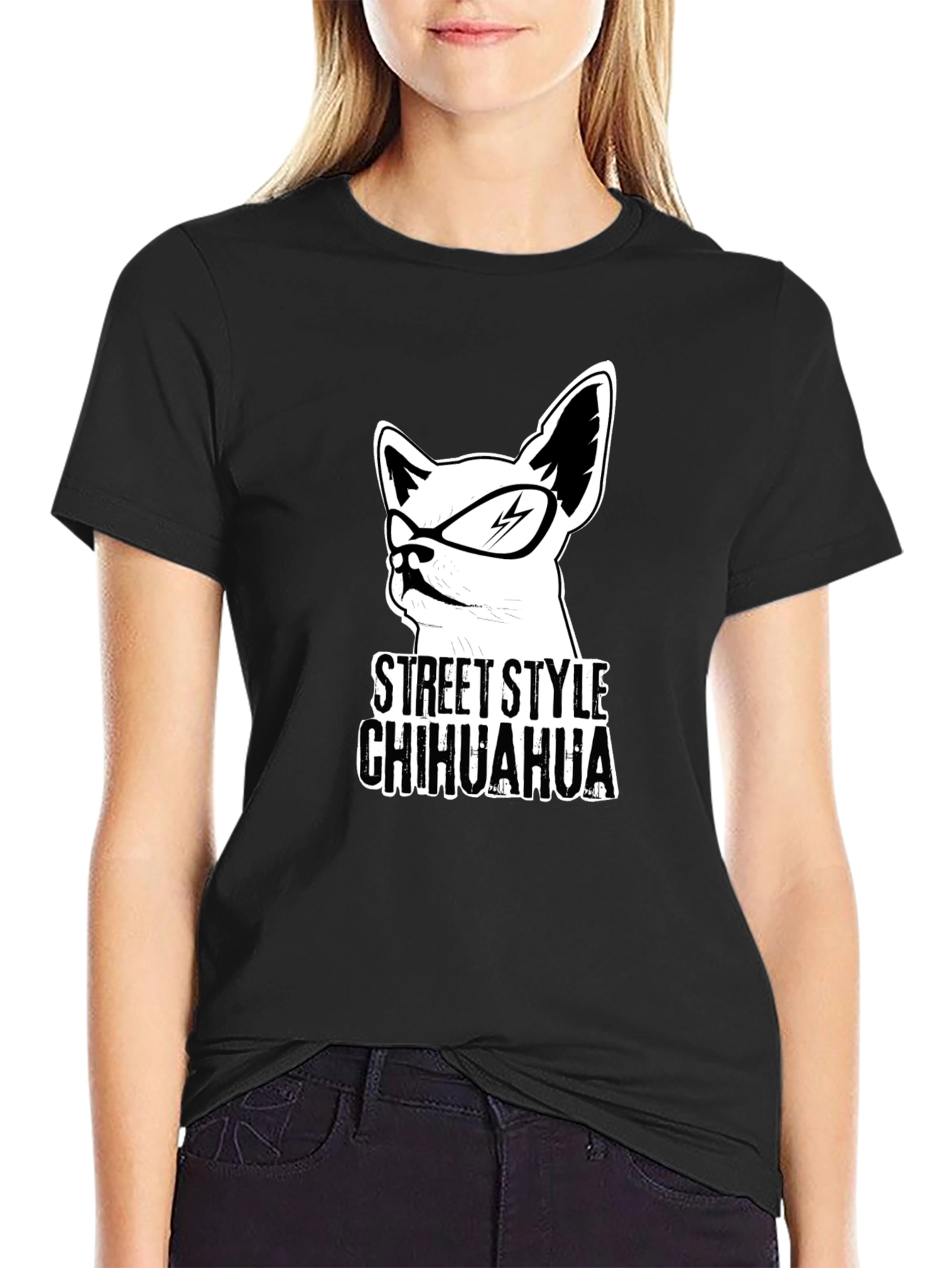 Street Style Chihuahua Black T-Shirt
