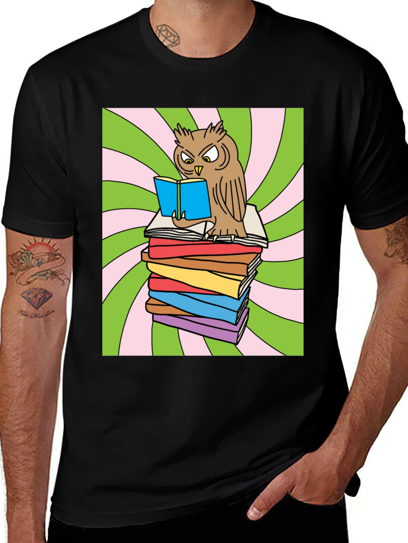 Owl Reading Books Graphic T-Shirt