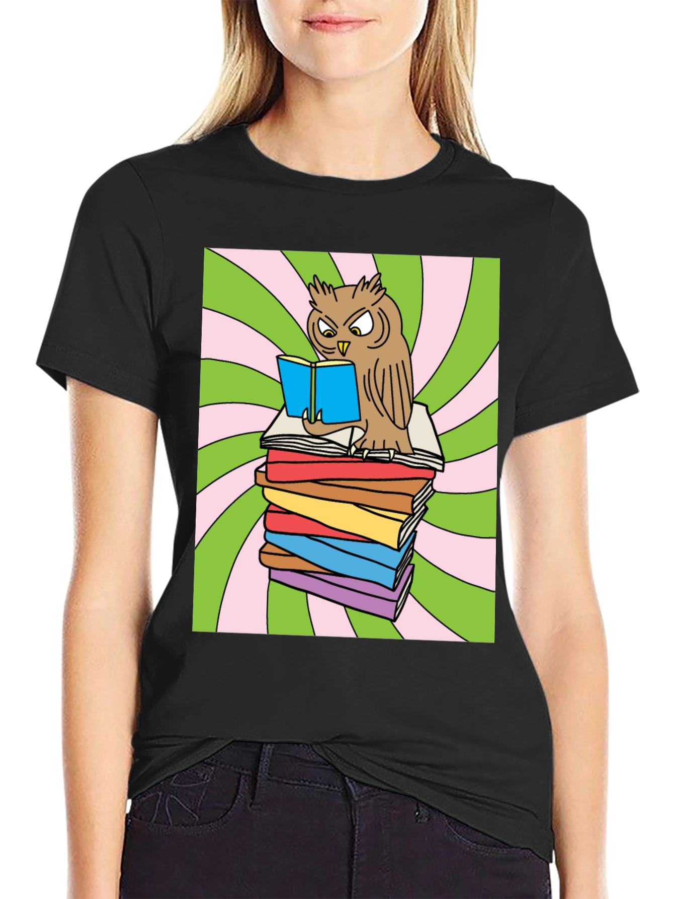Owl Reading Books Graphic T-Shirt