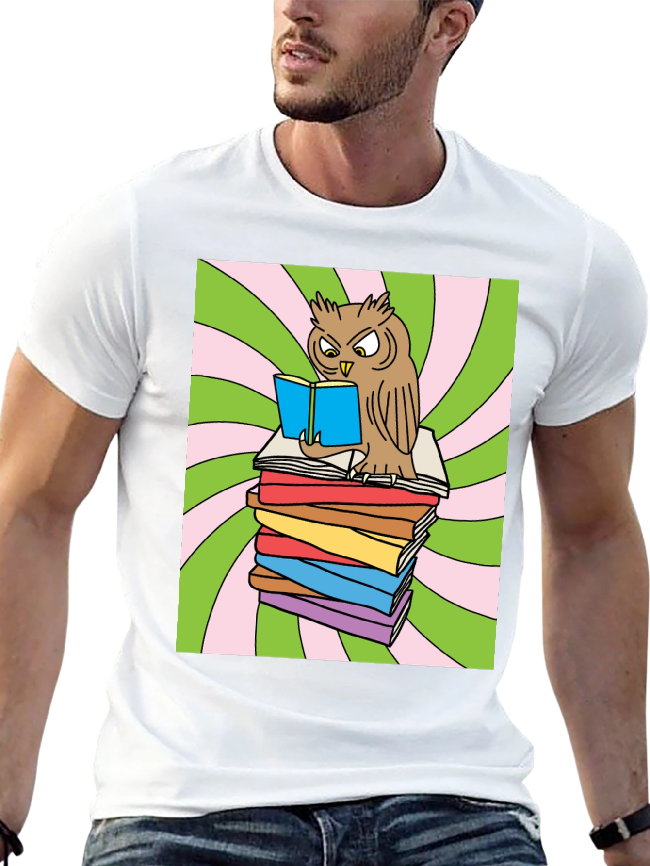 Owl Reading Books Graphic T-Shirt
