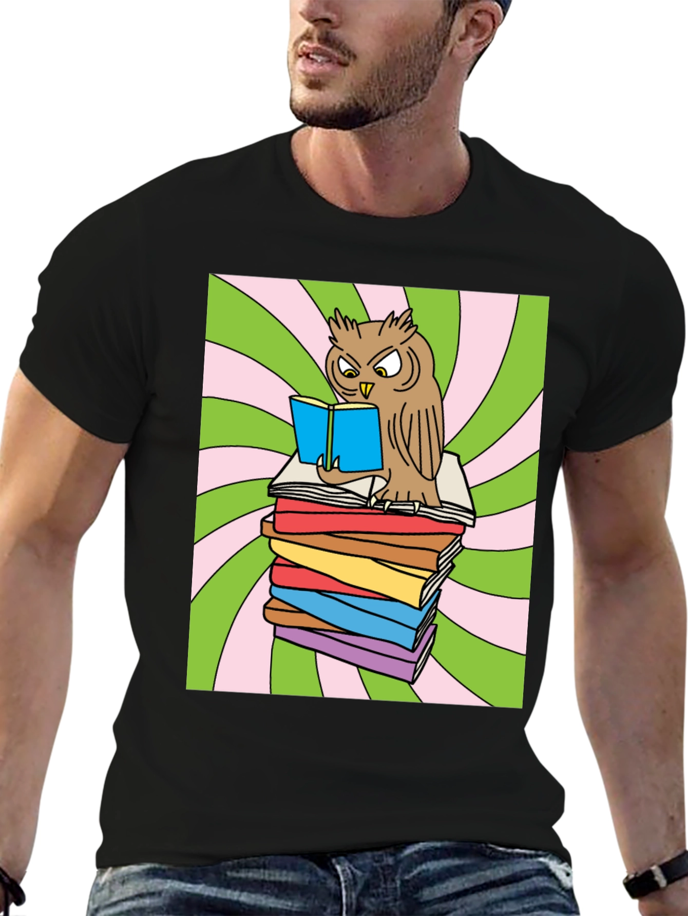 Owl Reading Books Graphic T-Shirt