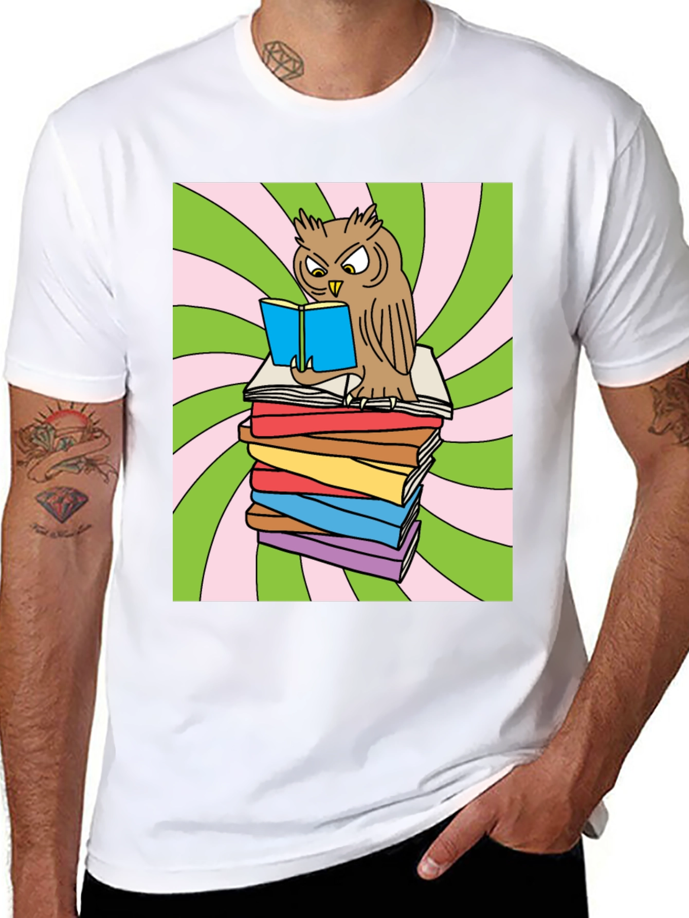 Owl Reading Books Graphic T-Shirt