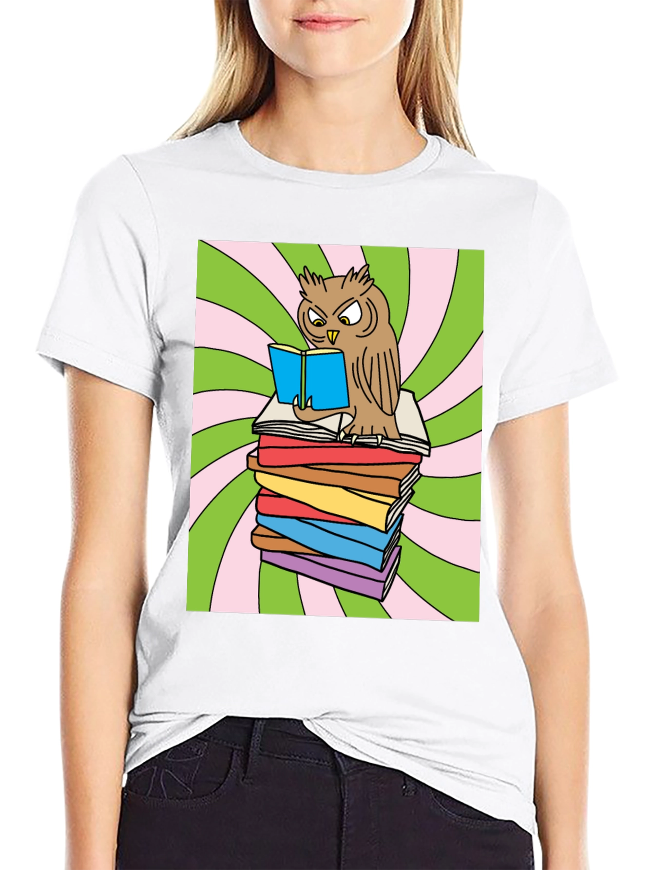 Owl Reading Books Graphic T-Shirt