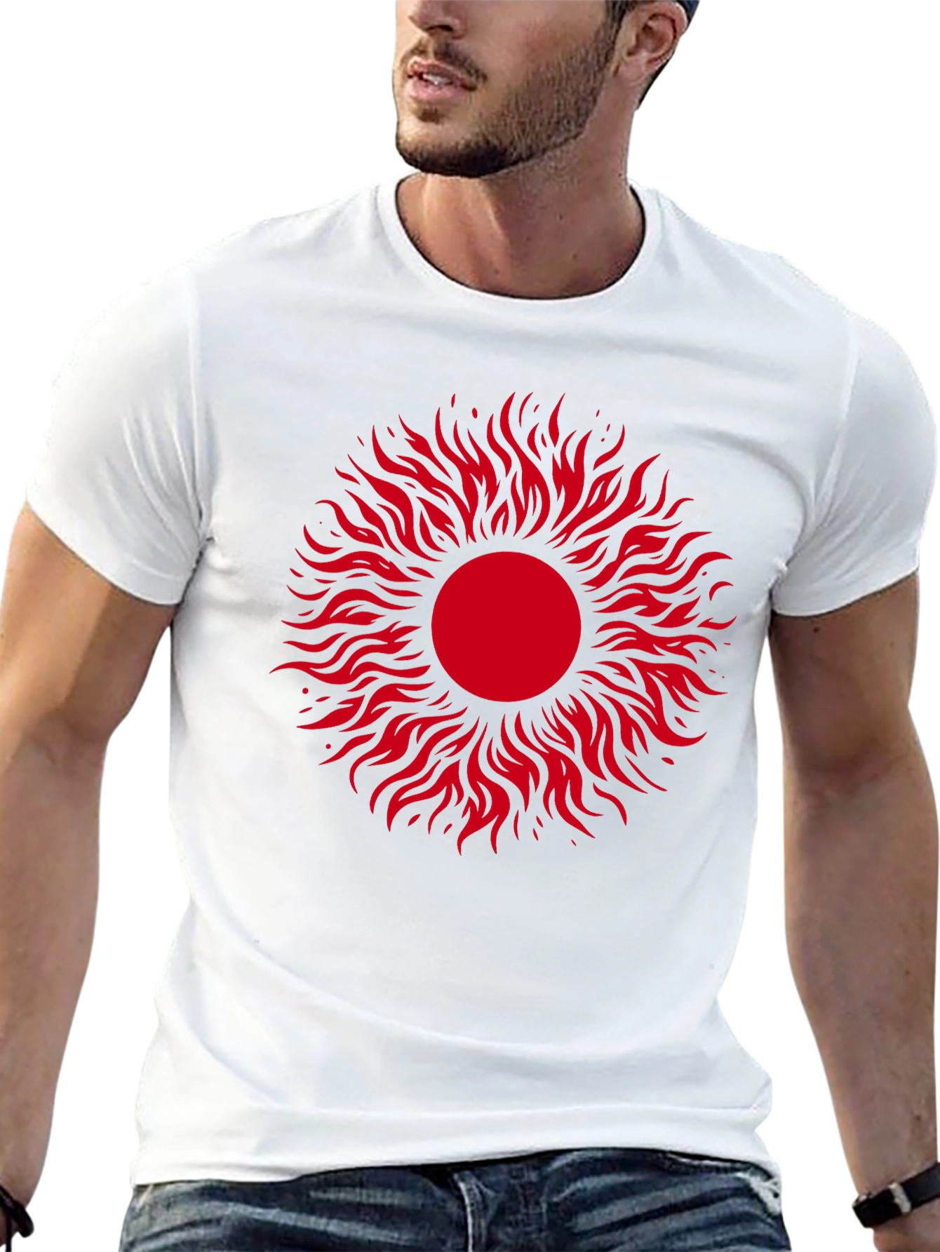 Black T-Shirt with Red Sun Graphic