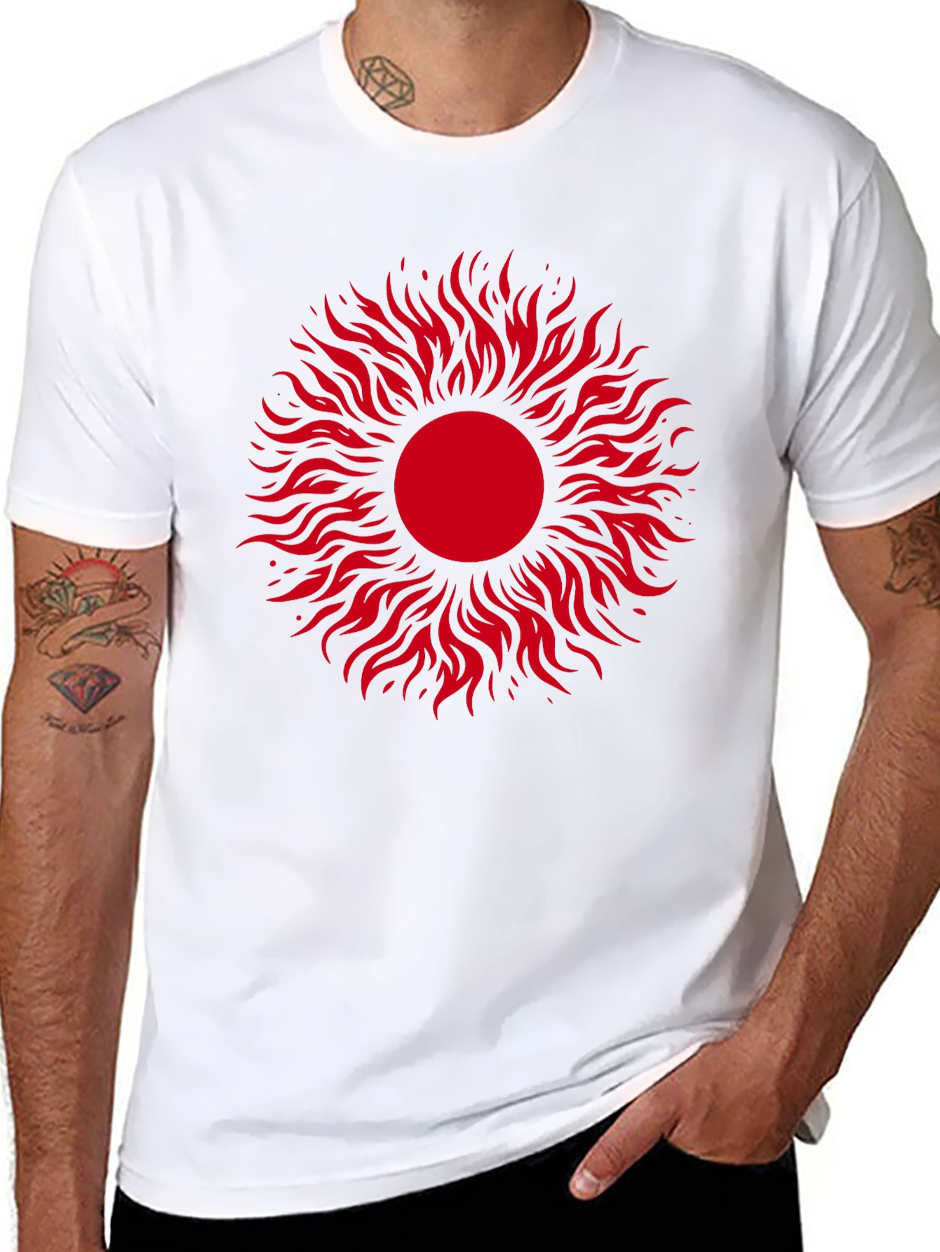 Black T-Shirt with Red Sun Graphic
