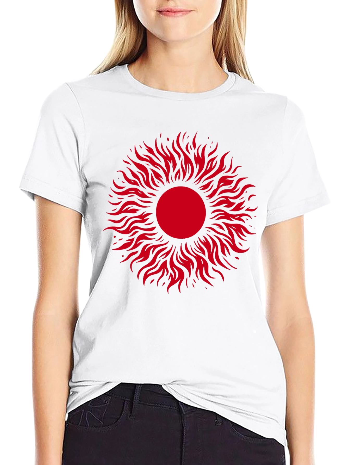 Black T-Shirt with Red Sun Graphic