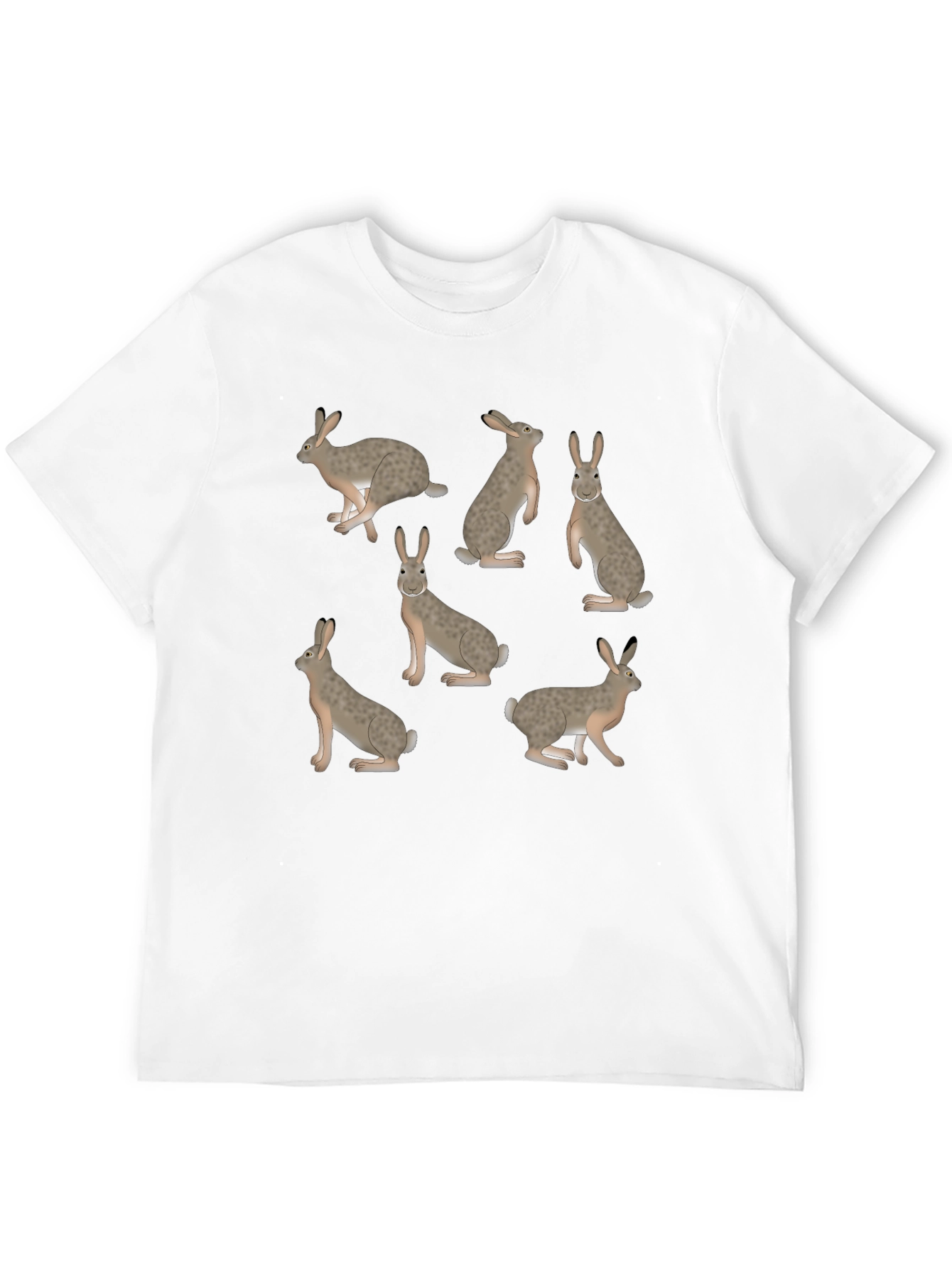 Rabbit Print T-Shirt - Black Crew Neck Tee