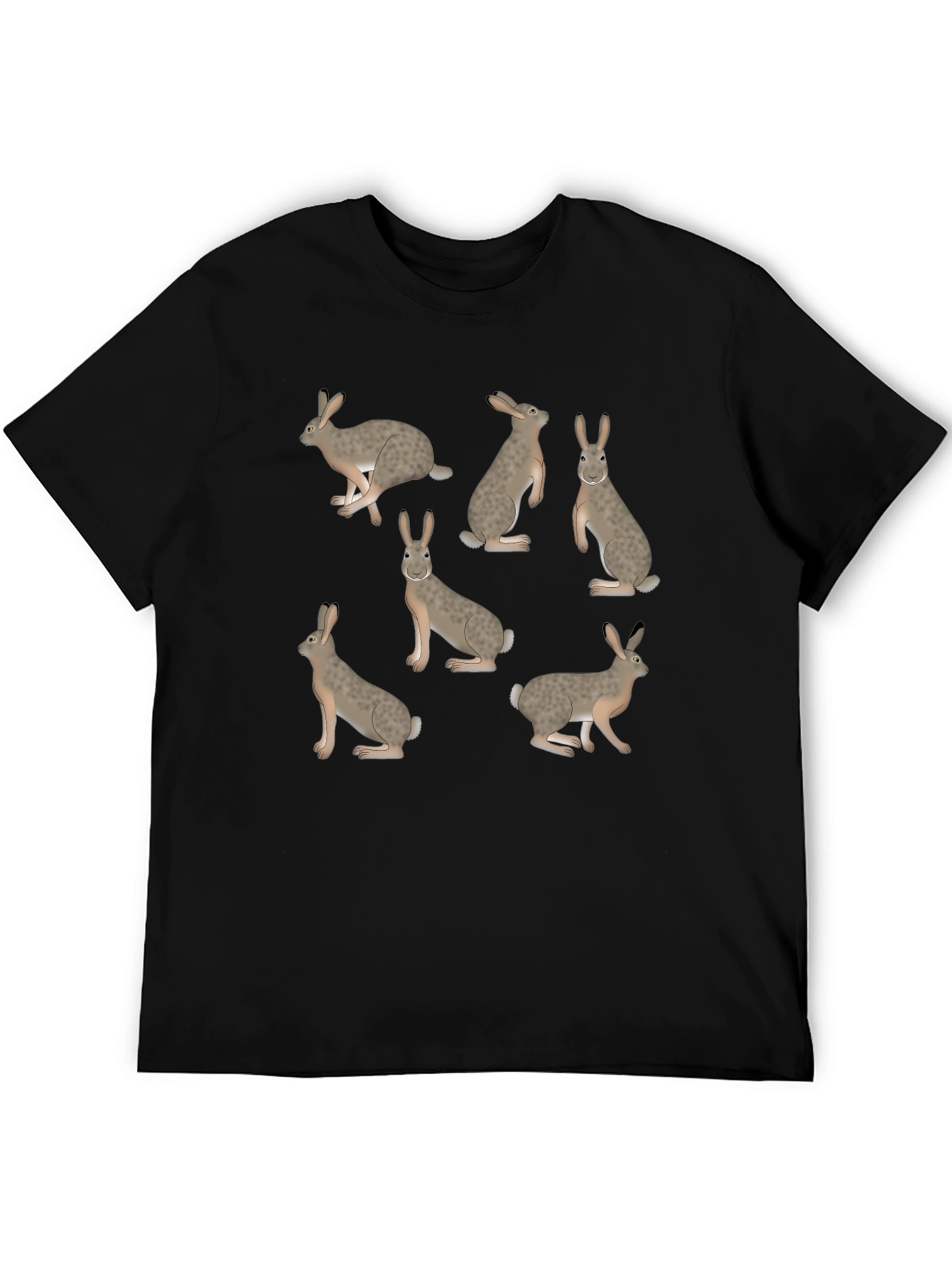 Rabbit Print T-Shirt - Black Crew Neck Tee