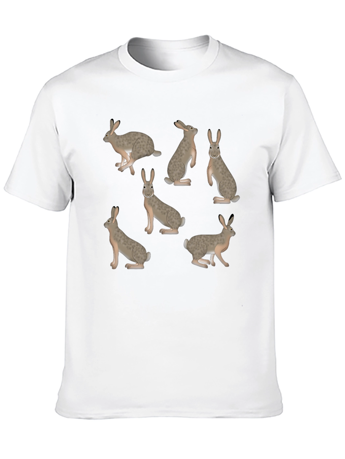 Rabbit Print T-Shirt - Black Crew Neck Tee