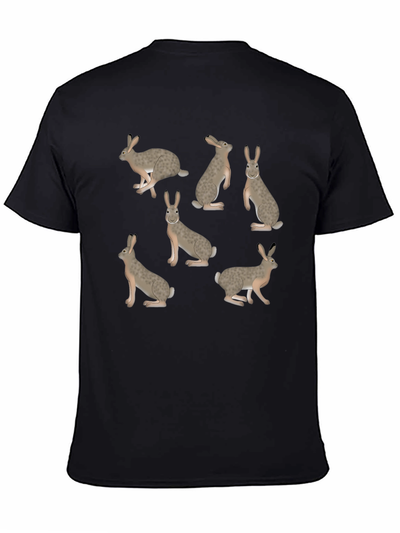 Rabbit Print T-Shirt - Black Crew Neck Tee