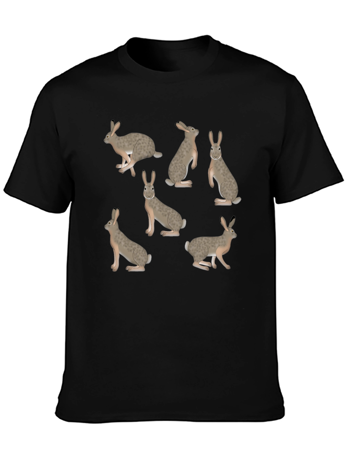 Rabbit Print T-Shirt - Black Crew Neck Tee
