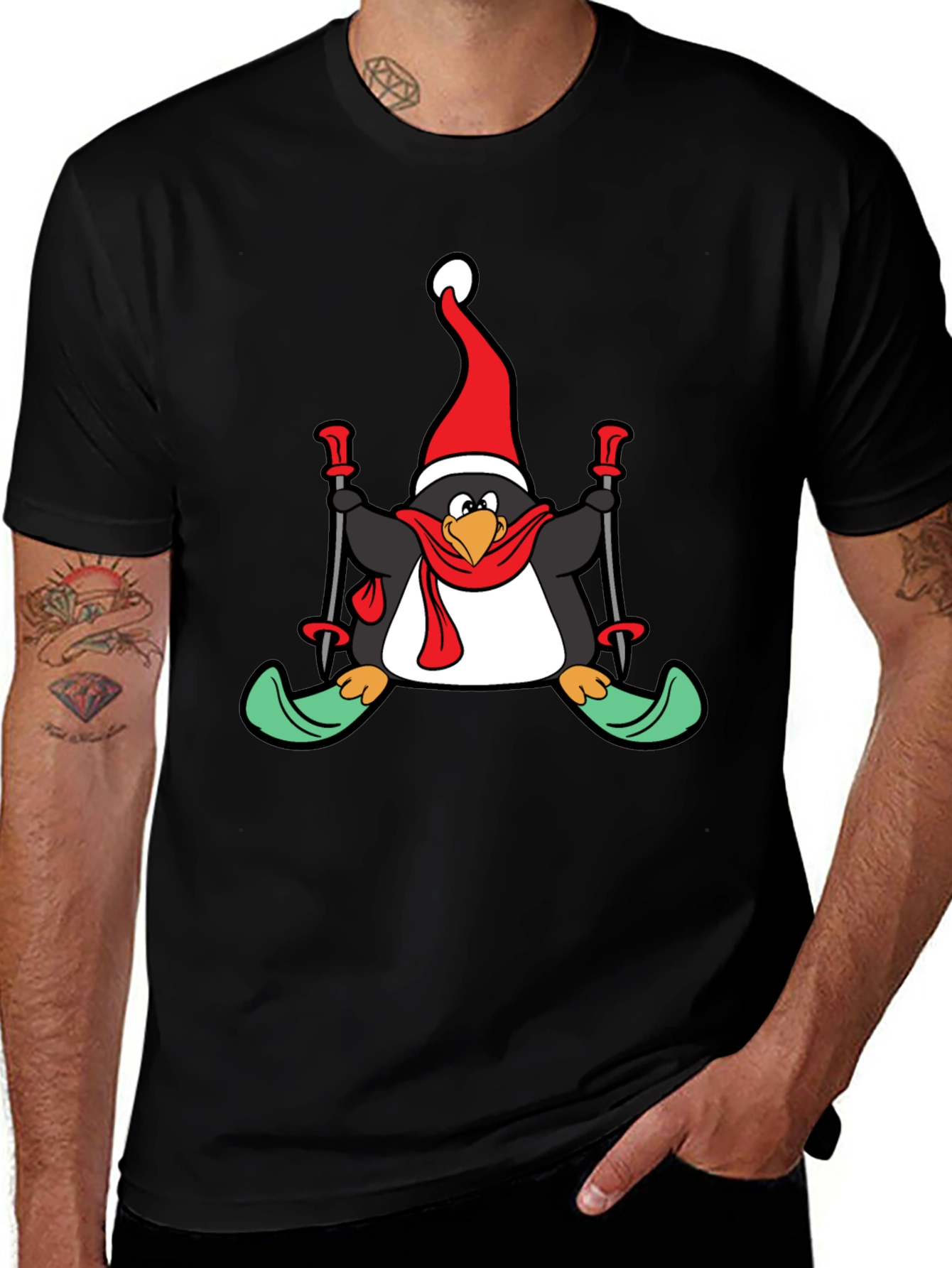 Penguin Christmas Skiing T-Shirt - Holiday Fun